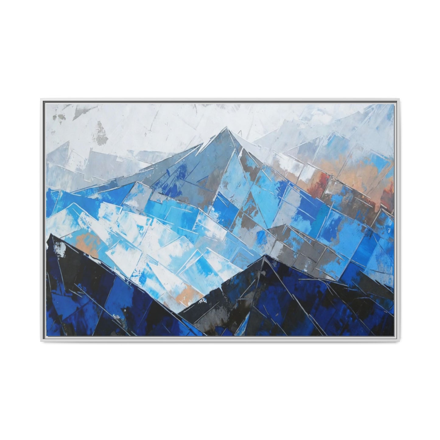 Framed Matte Canvas Blue Mountain Abstract Wall Art