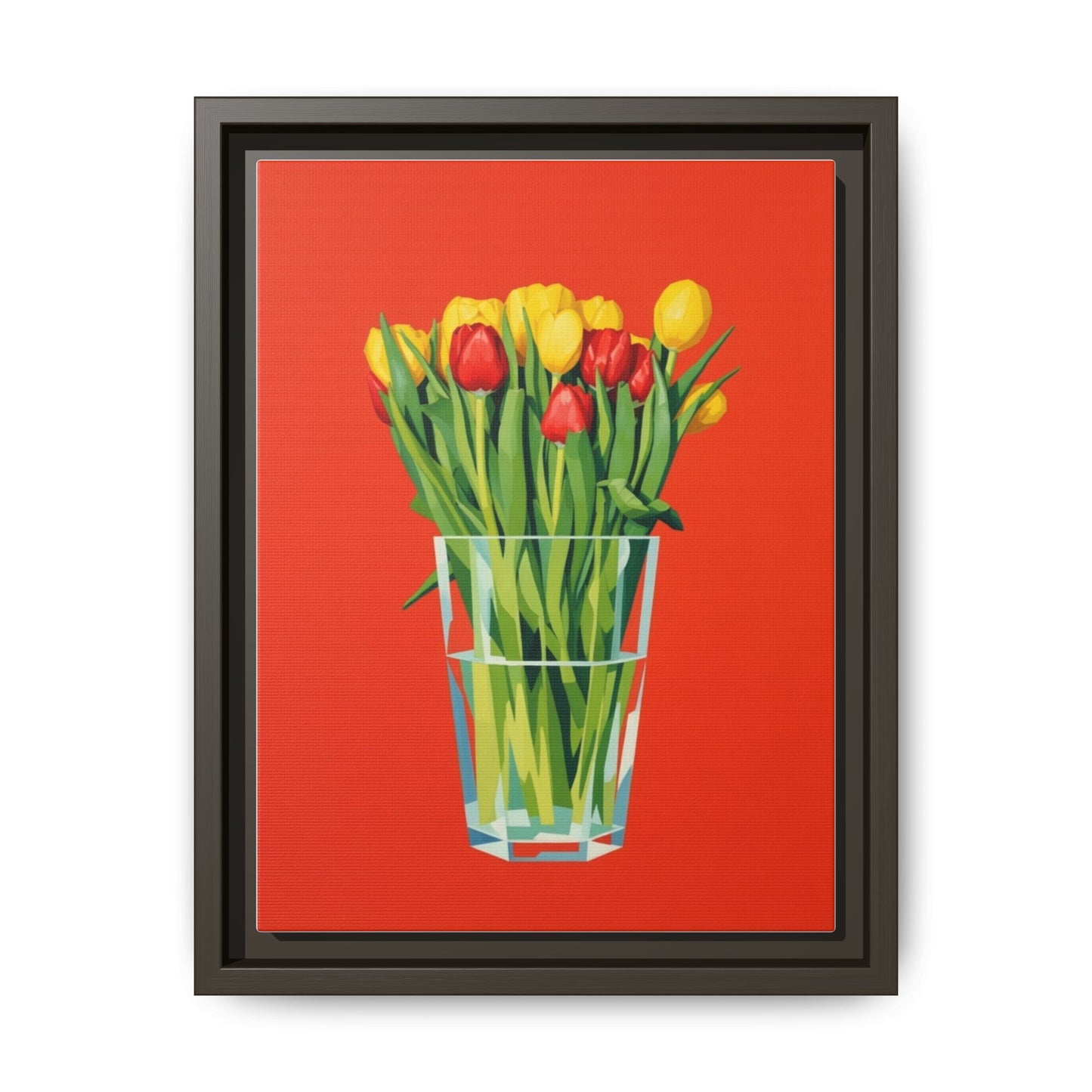 Framed Tulip Bouquet Matte Canvas Art — Vibrant Red Floral Wall Print
