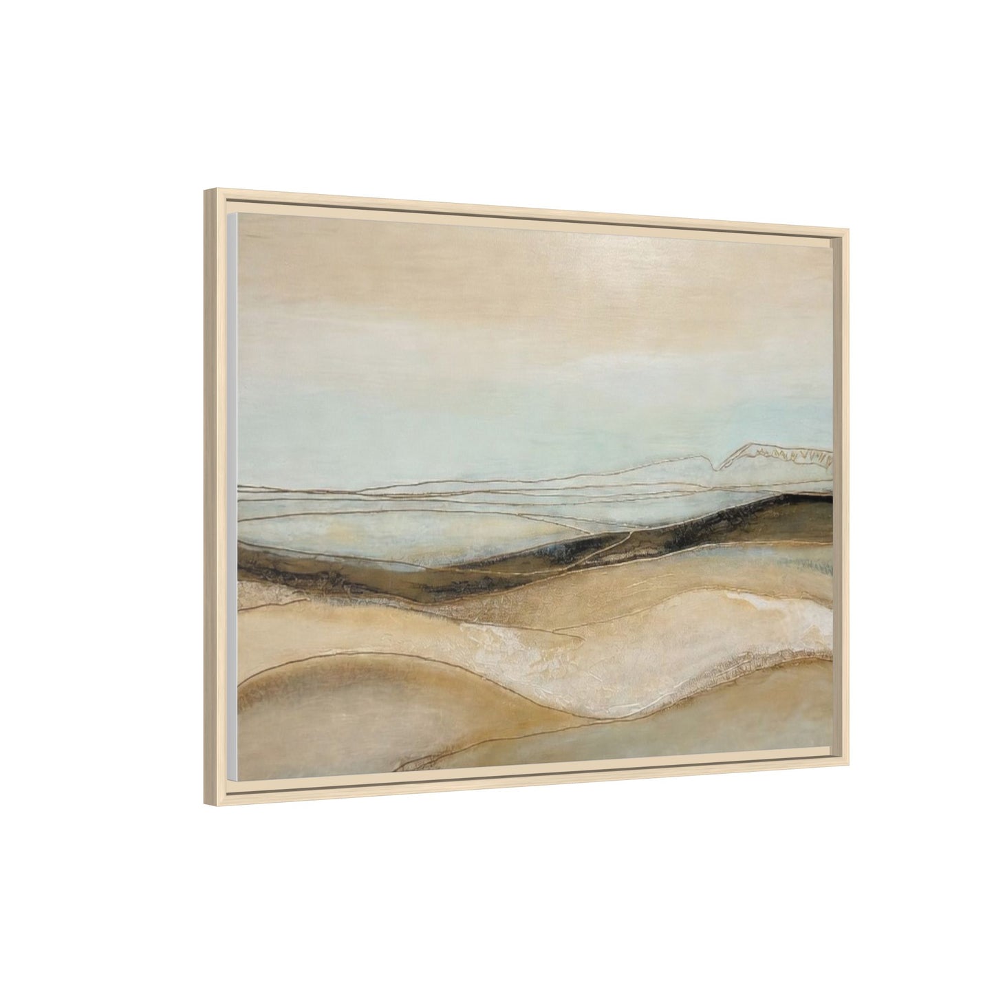 Framed Matte Canvas Wall Art — Neutral Abstract Landscape in Soft Blues & Earth Tones