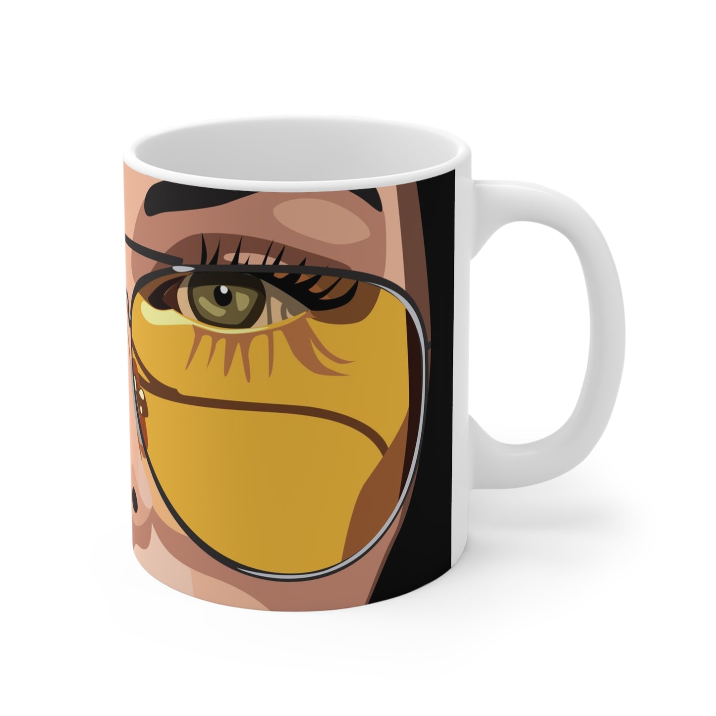11oz Mug — Retro Yellow Aviator Sunglasses Face Art Coffee Cup