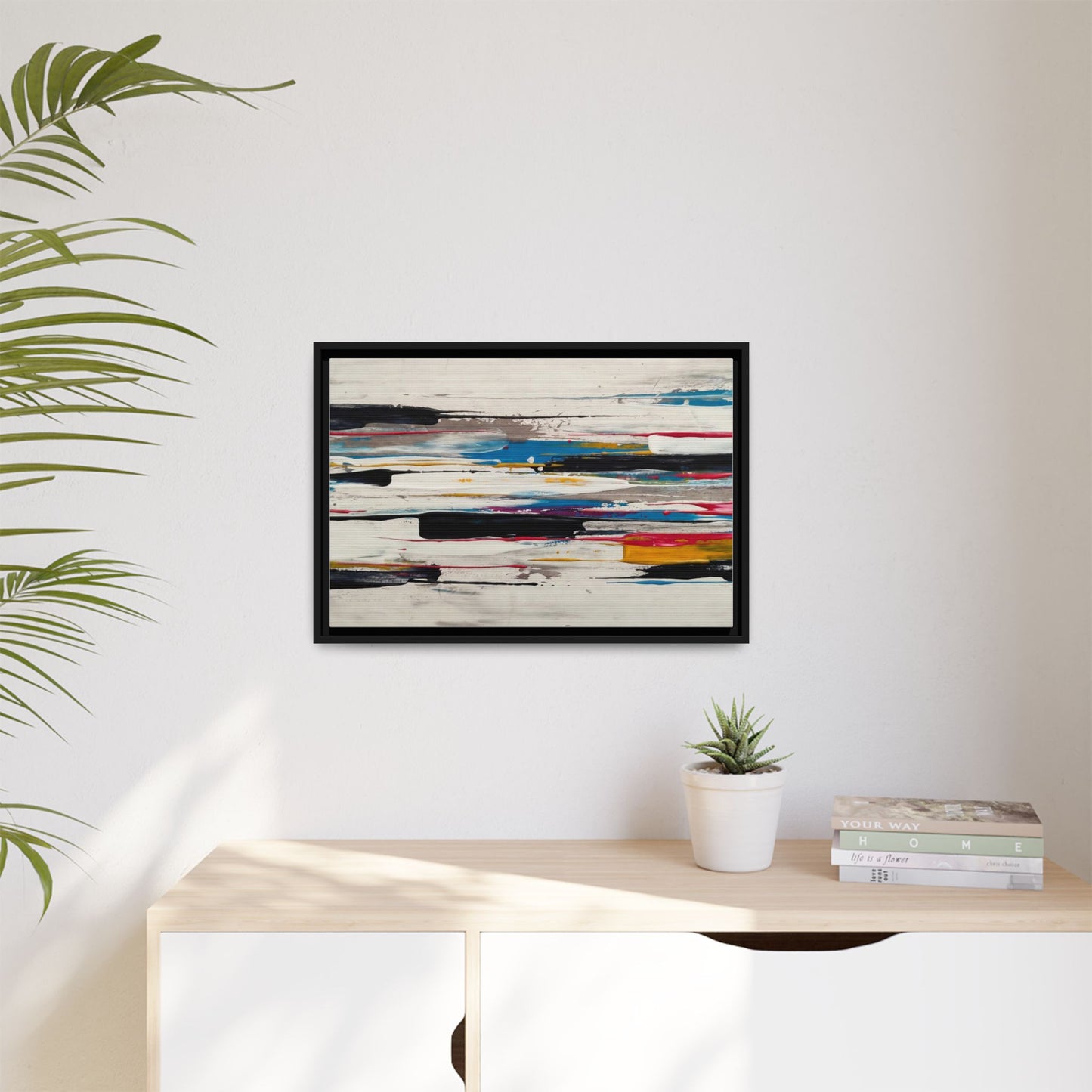 Abstract Multi-Color Framed Canvas Wall Art — Modern Horizontal Brushstroke Print