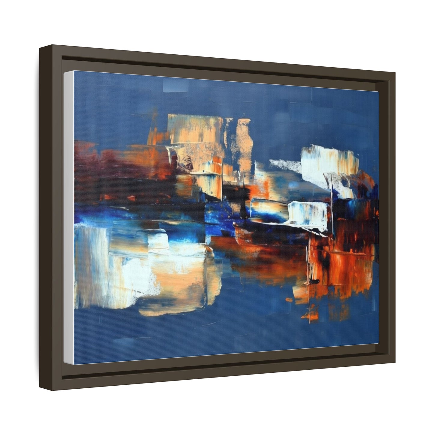 Abstract Blue & Rust Framed Canvas Art — Modern Matte Wall Painting