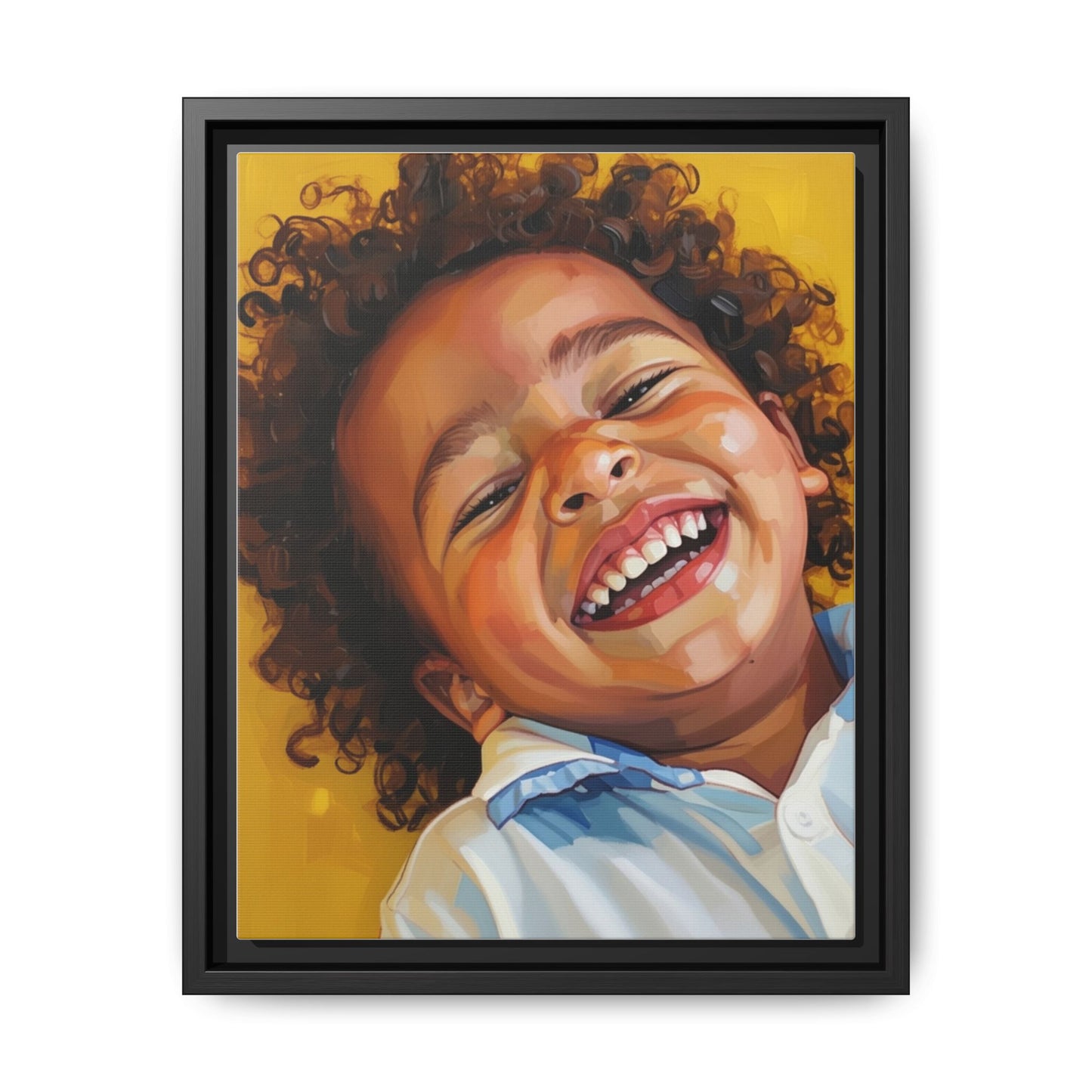Framed Matte Canvas Print – Joyful Child Portrait, Colorful Nursery Wall Art
