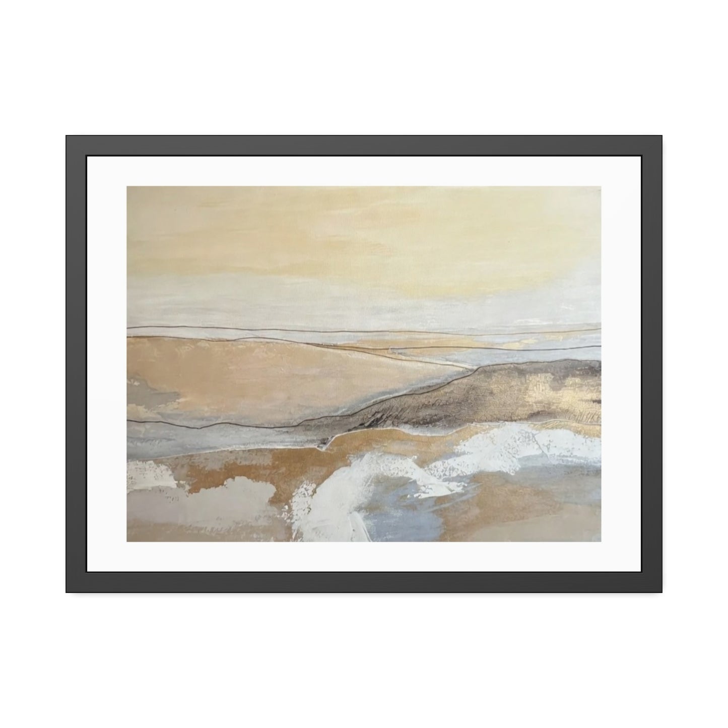 Abstract Coastal Landscape Framed Paper Poster — Neutral Beige Blue Wall Art
