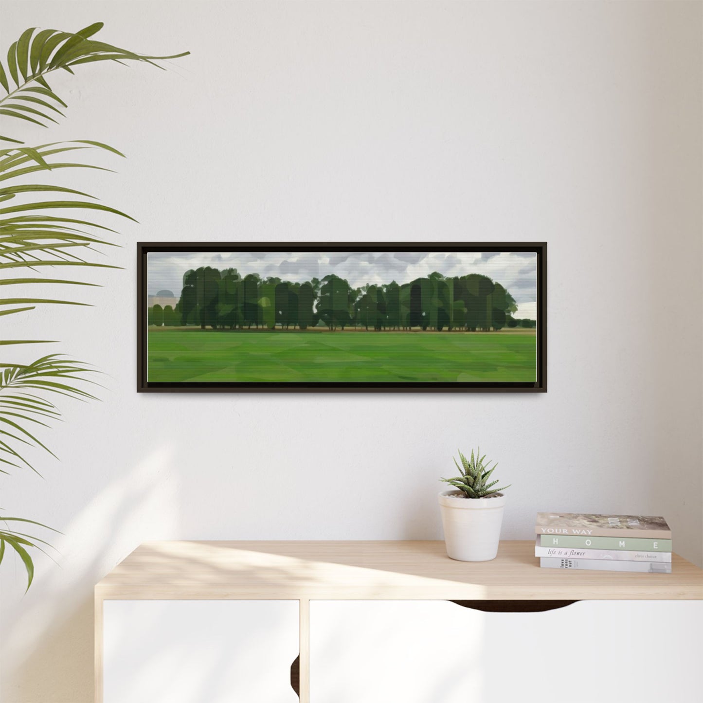 Framed Matte Canvas Print — Minimalist Green Landscape Art