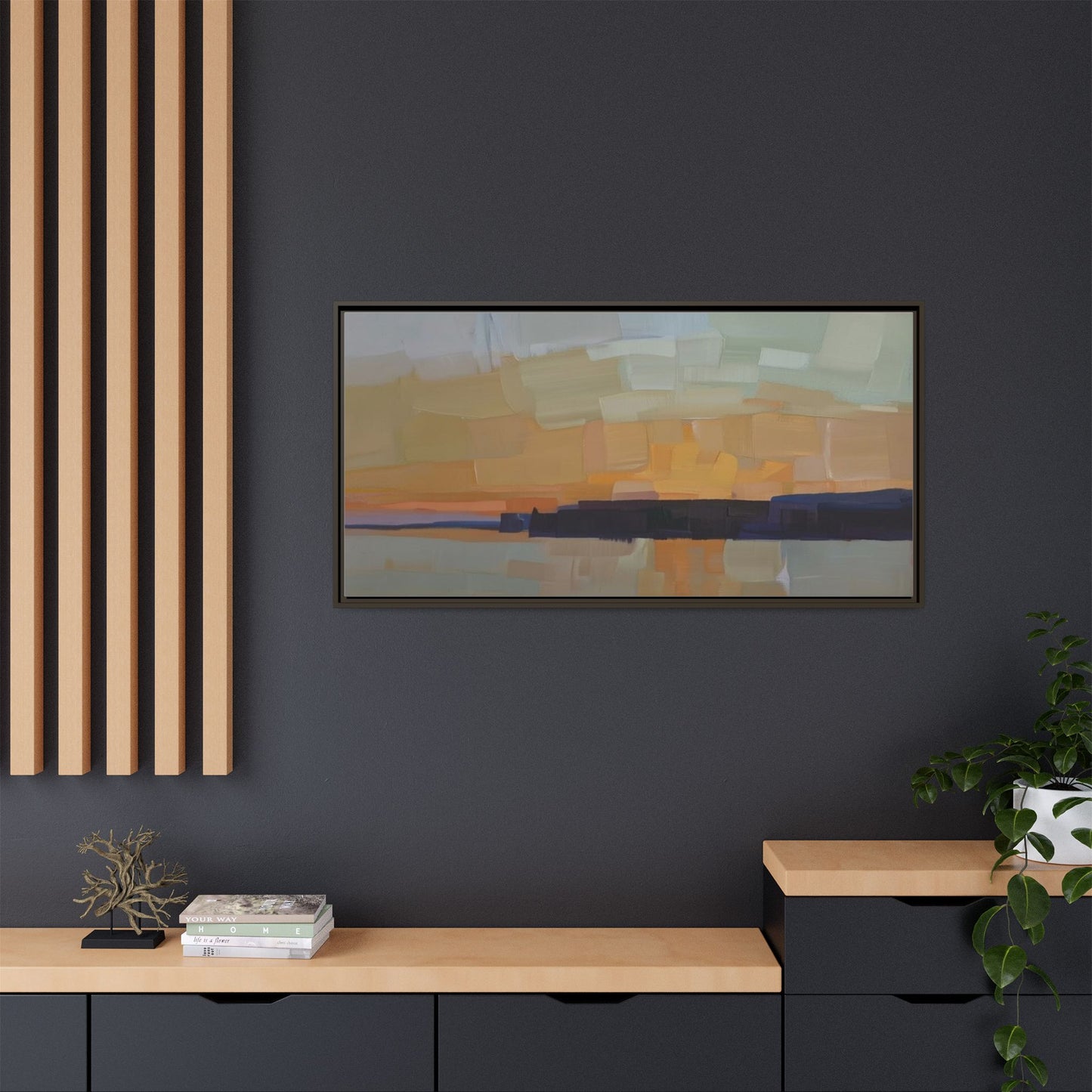 Framed Matte Canvas Sunset Abstract Landscape Art Print