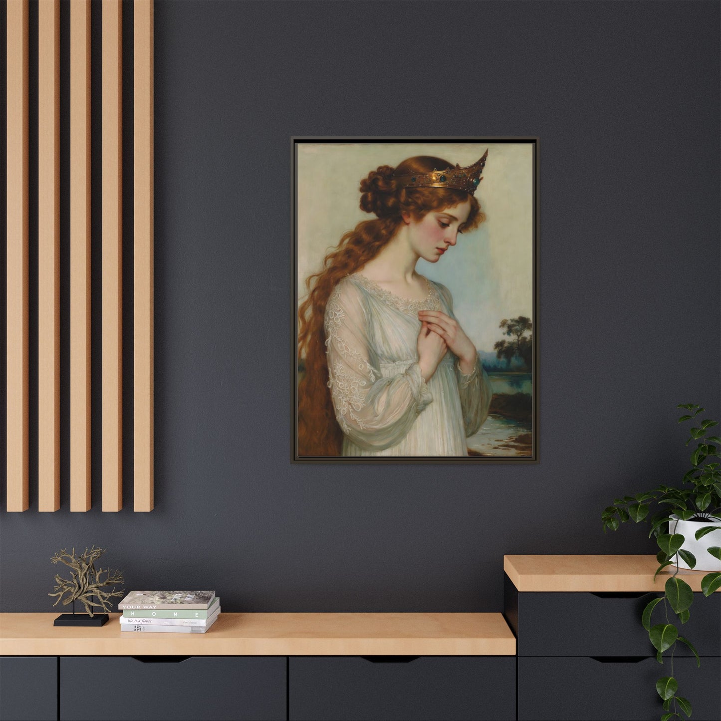 Framed Matte Canvas Print — Vintage Pre-Raphaelite Princess Portrait