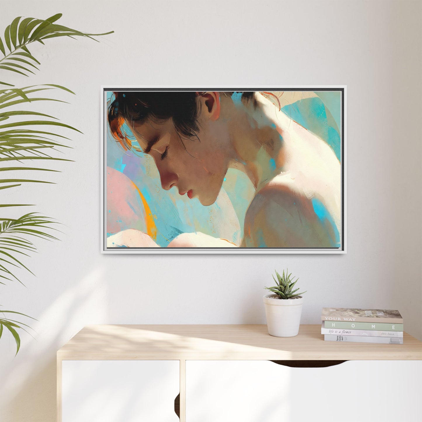 Framed Matte Canvas Print — Dreamy Portrait Art (Multi‑Color)
