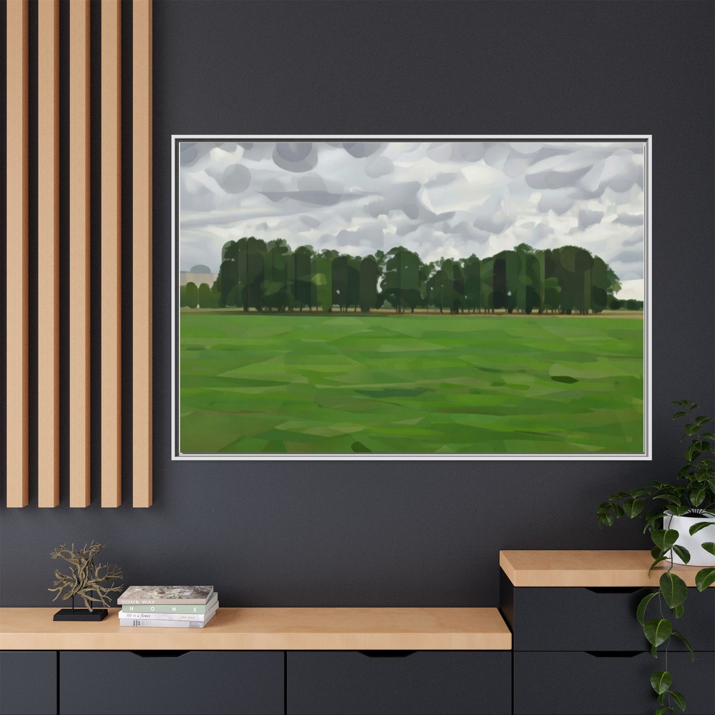 Framed Matte Canvas Print — Minimalist Green Landscape Art