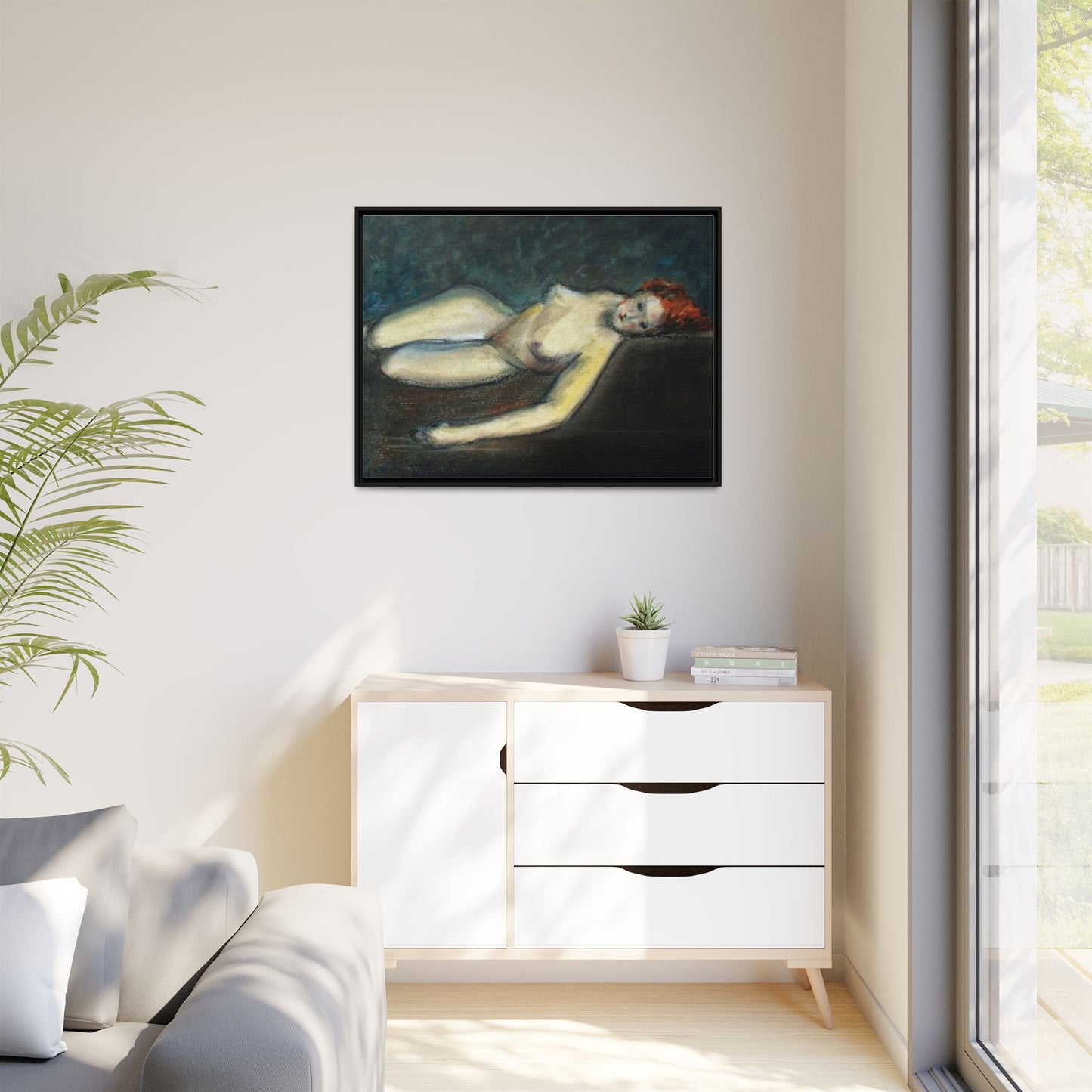 Lying nude by Paul Gosselin Framed Matte Canvas Wall Art Print