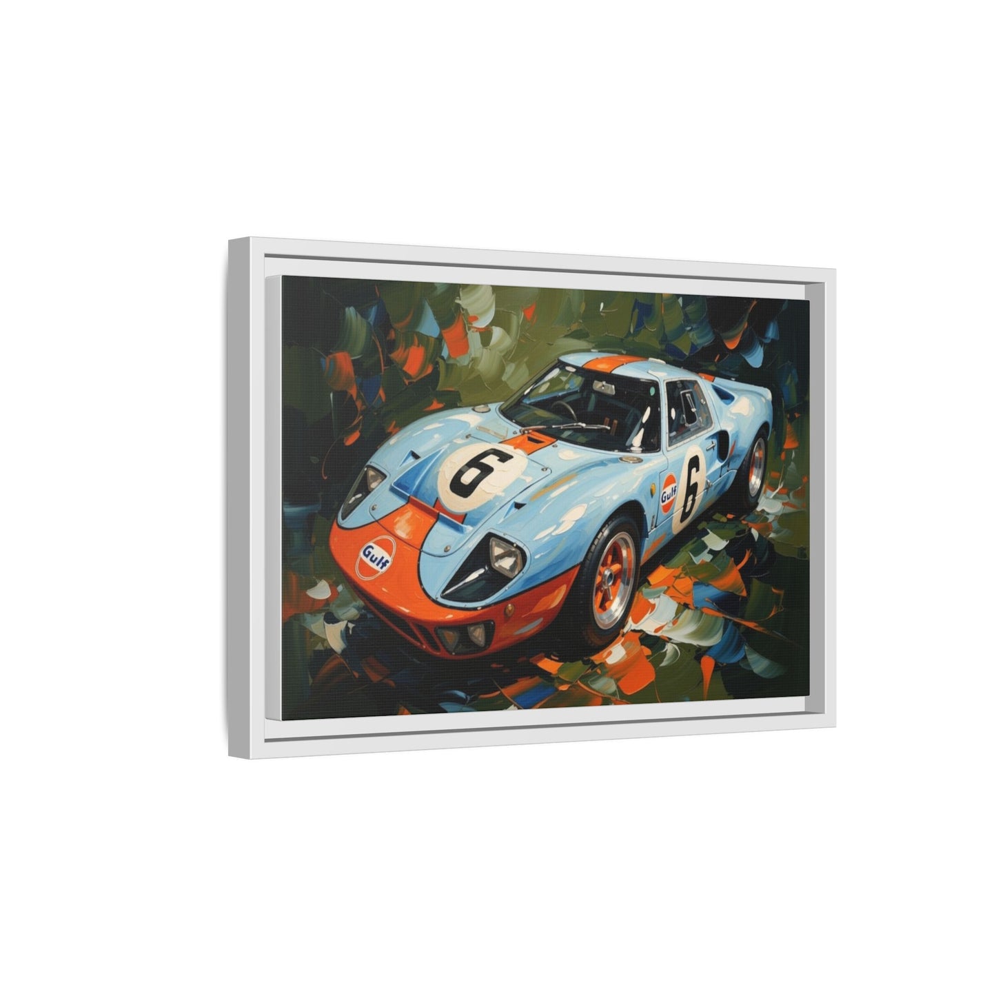 Gulf Racing GT40 Matte Framed Canvas — Vintage Sports Car Wall Art