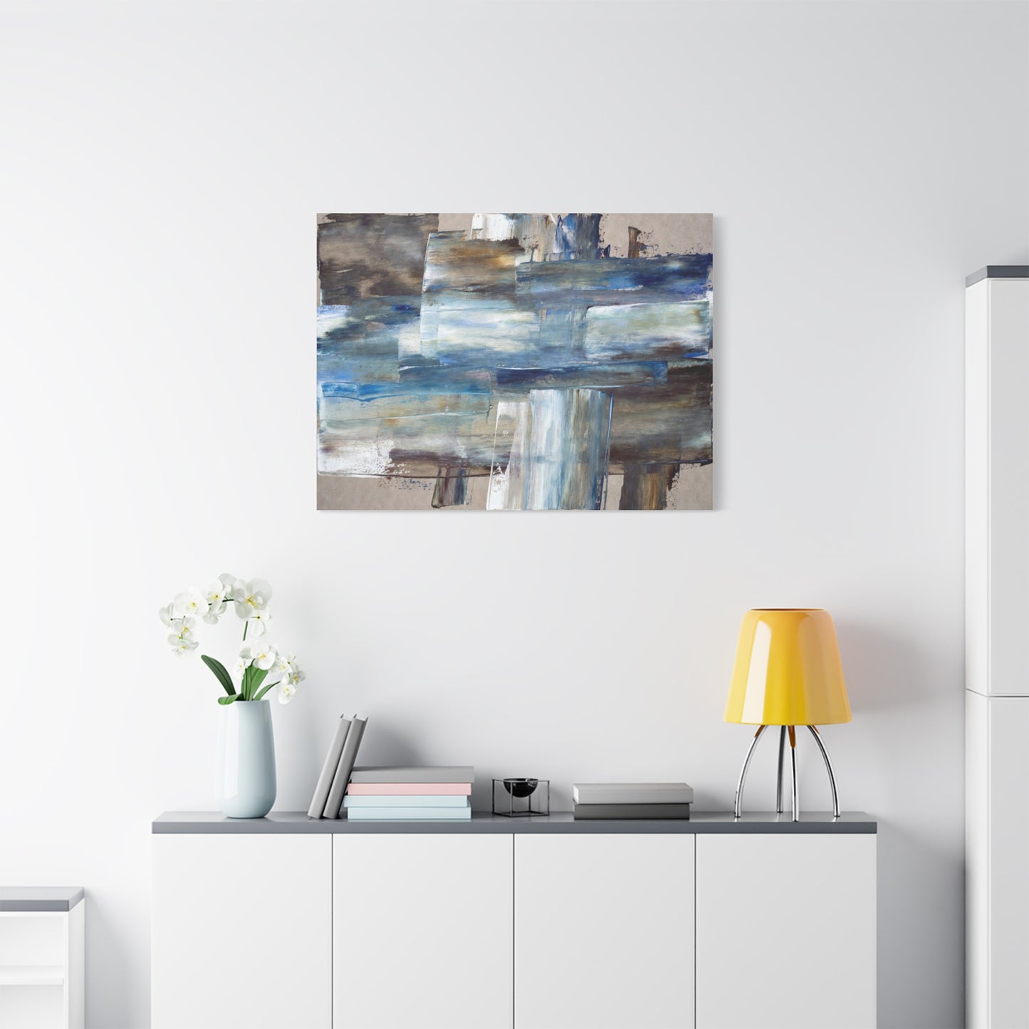 Abstract Blue Waterfall Matte Canvas Wall Art, Stretched 1.25"