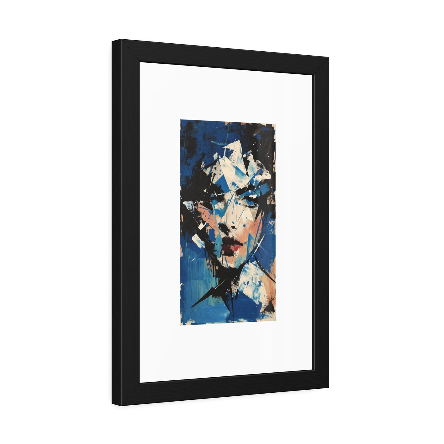 Abstract Blue Portrait Framed Paper Poster — Modern Expressionist Wall Art