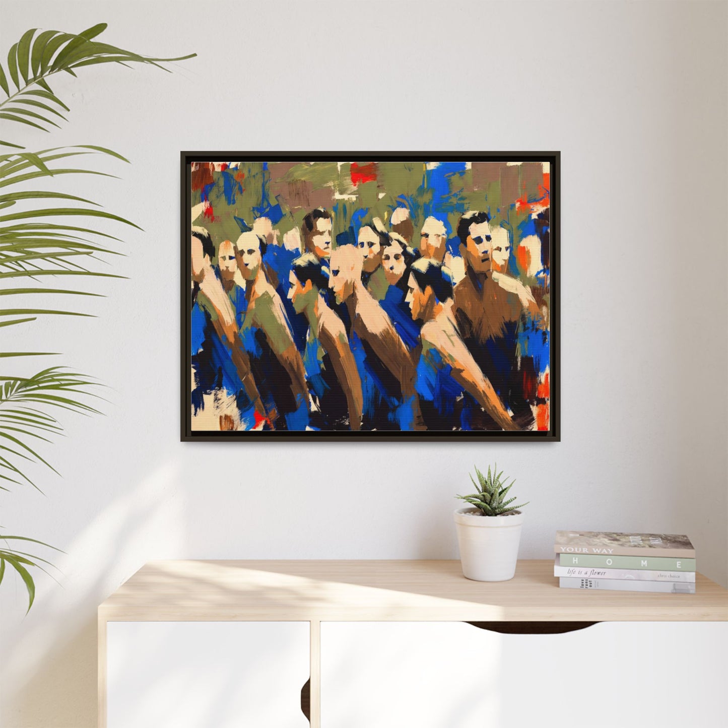 Abstract Crowd Matte Canvas Print — Framed Multi-Color Wall Art