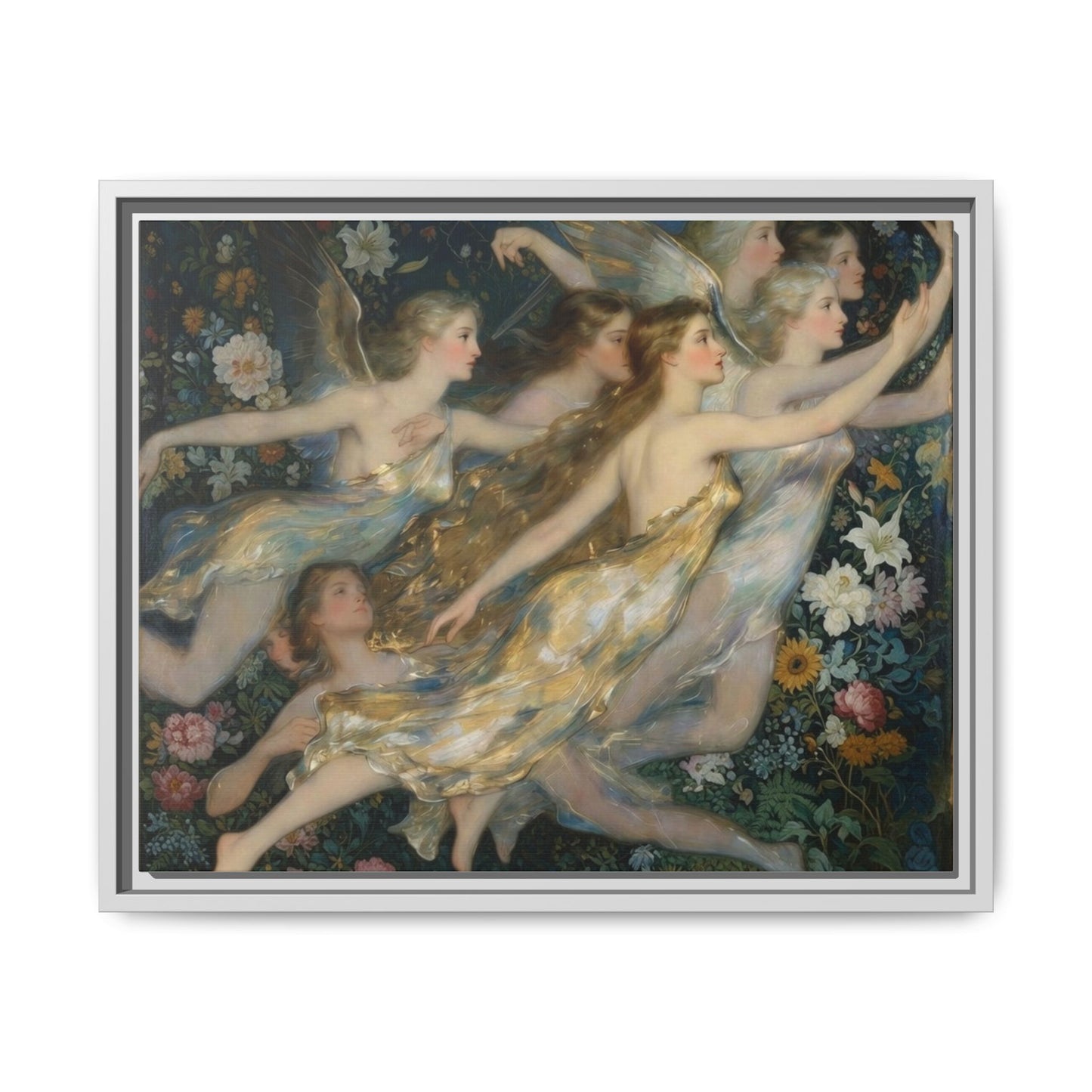 Framed Matte Canvas Wall Art — Vintage Fairies & Floral Painting