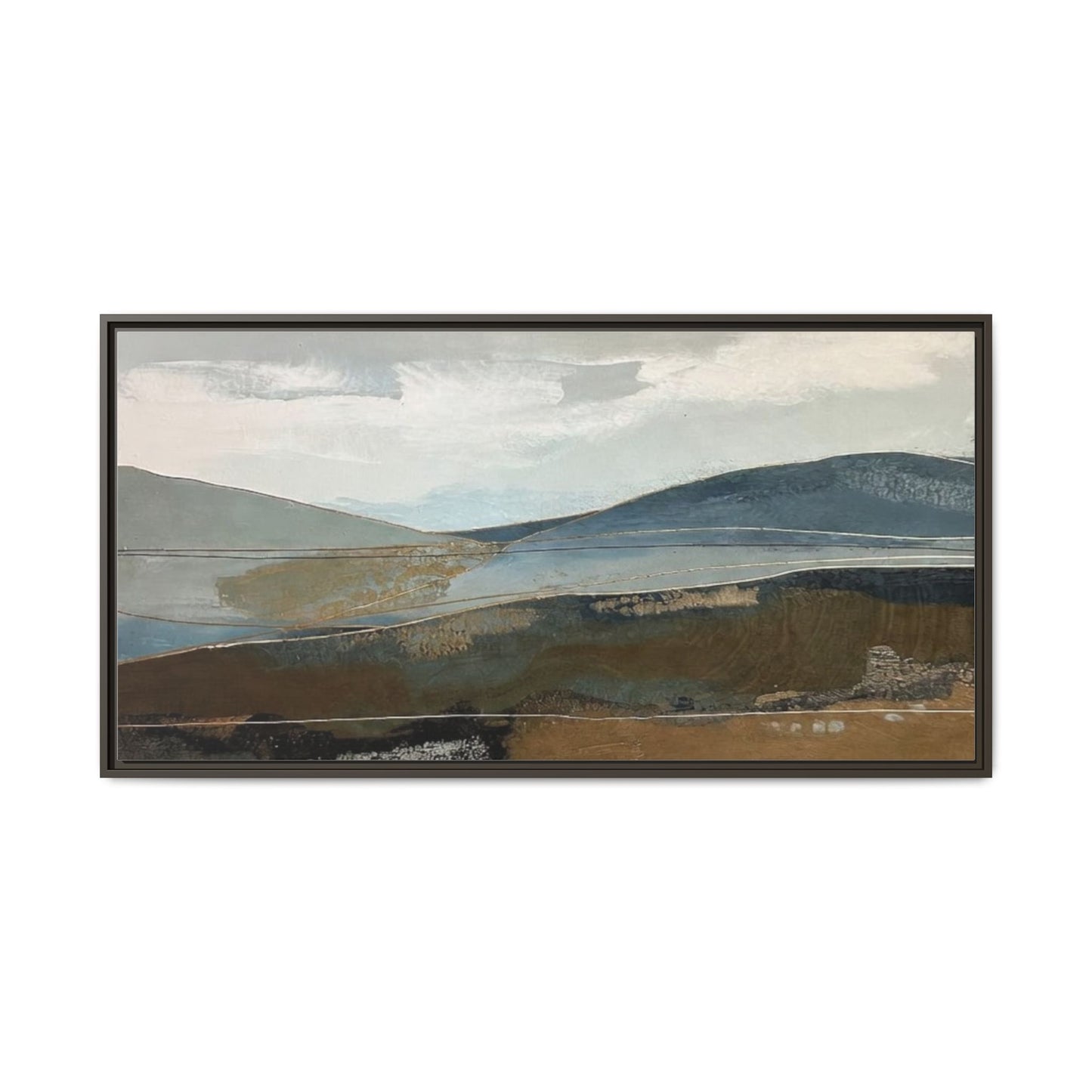 Framed Matte Canvas Landscape Art - Serene Abstract Hills in Blue & Earth Tones
