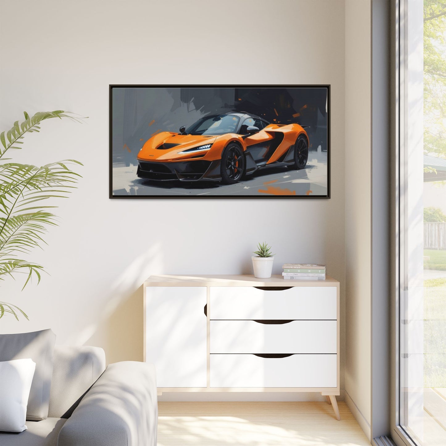 Framed Matte Canvas — Orange Sports Car Print