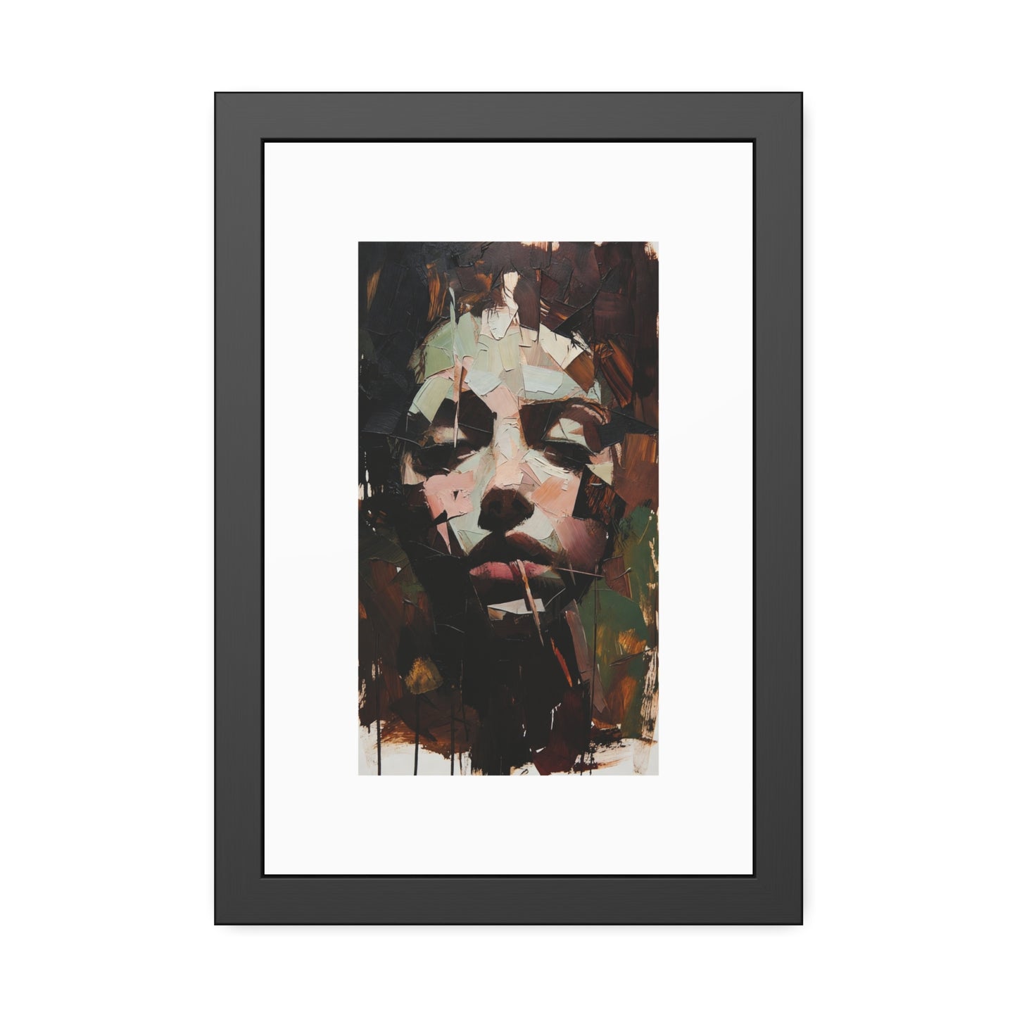 Abstract Portrait Framed Art Print — Moody Contemporary Face Poster for Home & Office