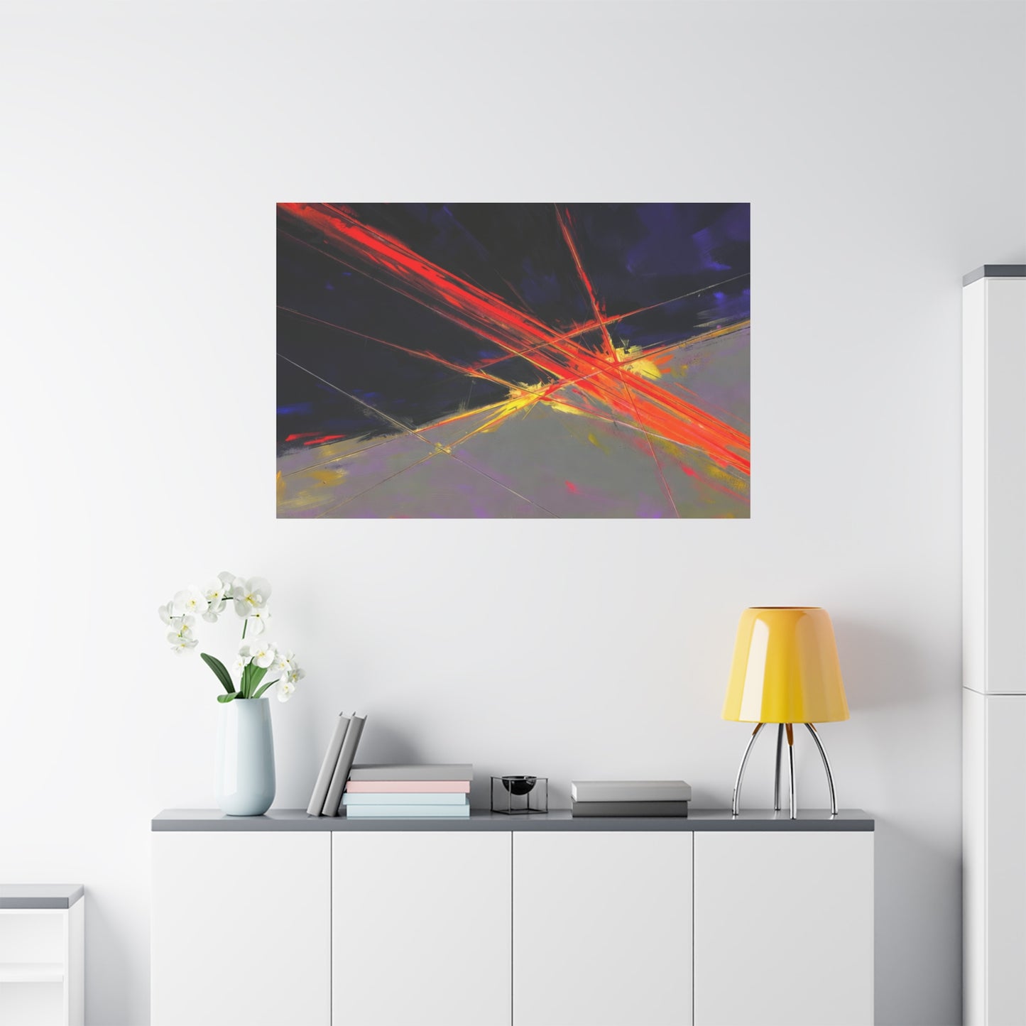 Abstract Red Streaks Matte Canvas Print — Modern Geometric Wall Art