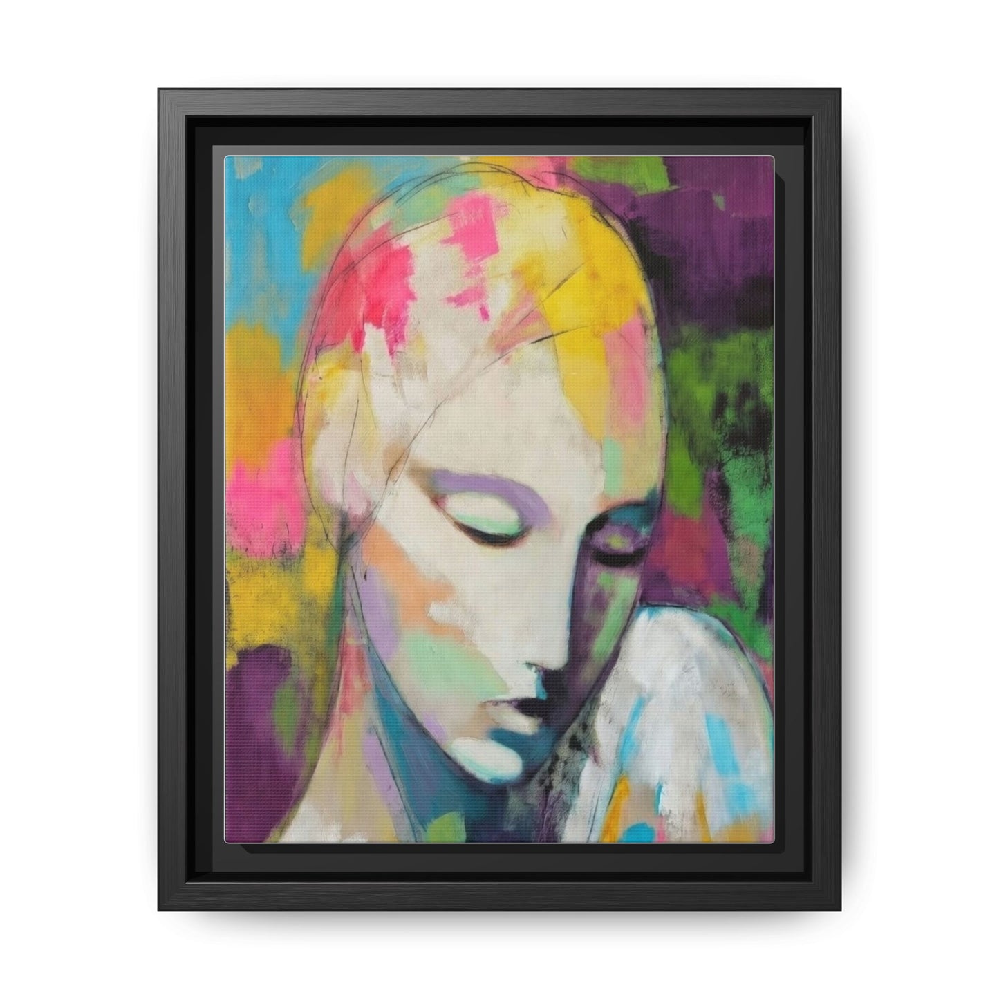 Framed Matte Canvas Art - Colorful Abstract Portrait