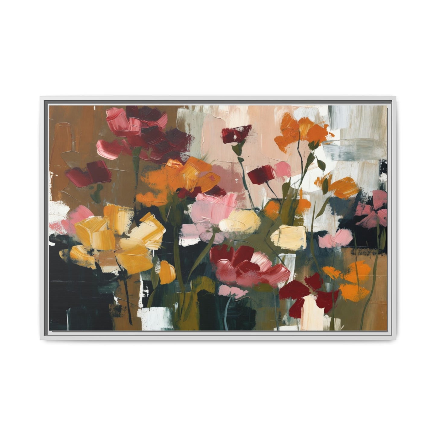 Framed Matte Canvas Floral Abstract Wall Art