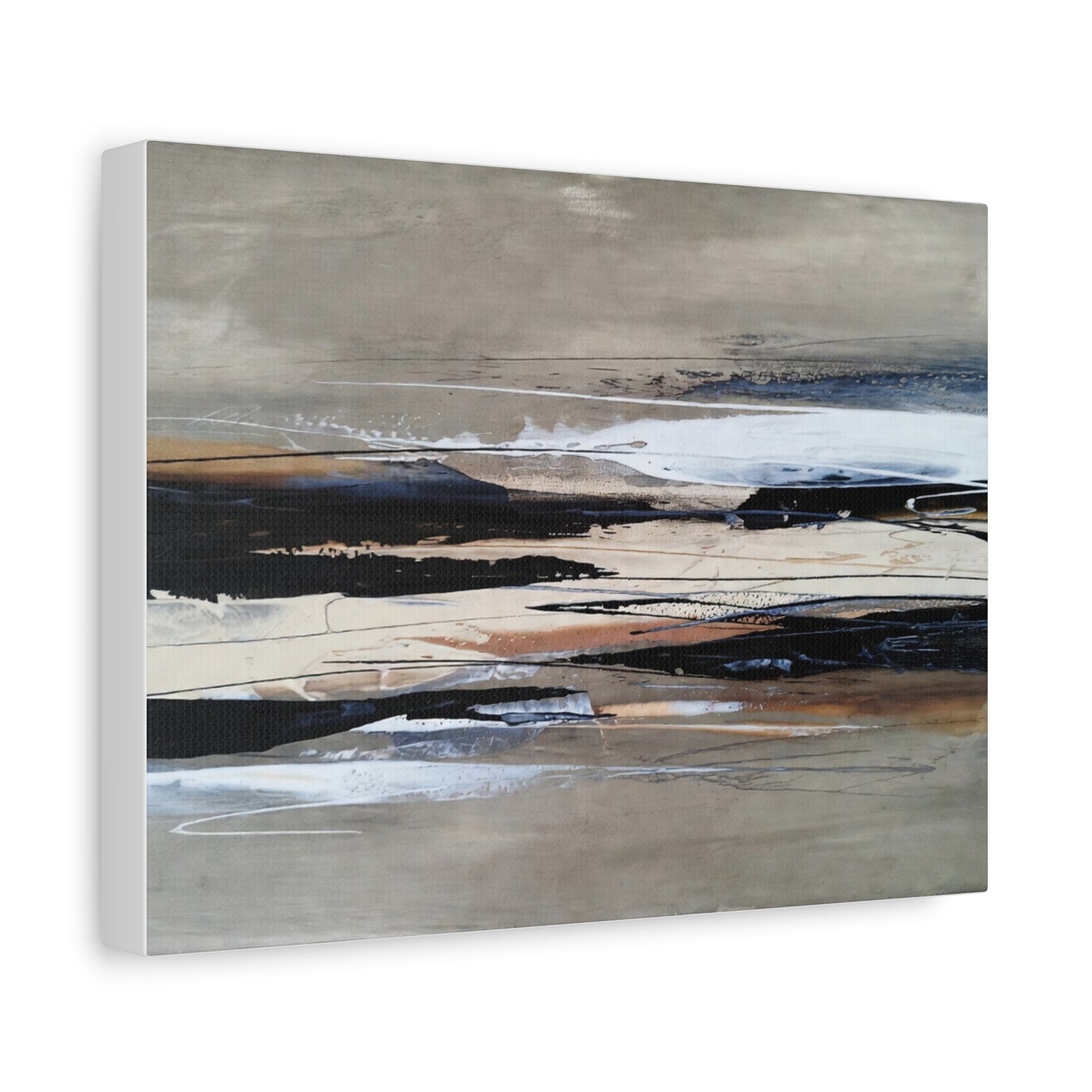 Abstract Coastal Landscape Canvas — Neutral Tones Matte Stretched Wall Art