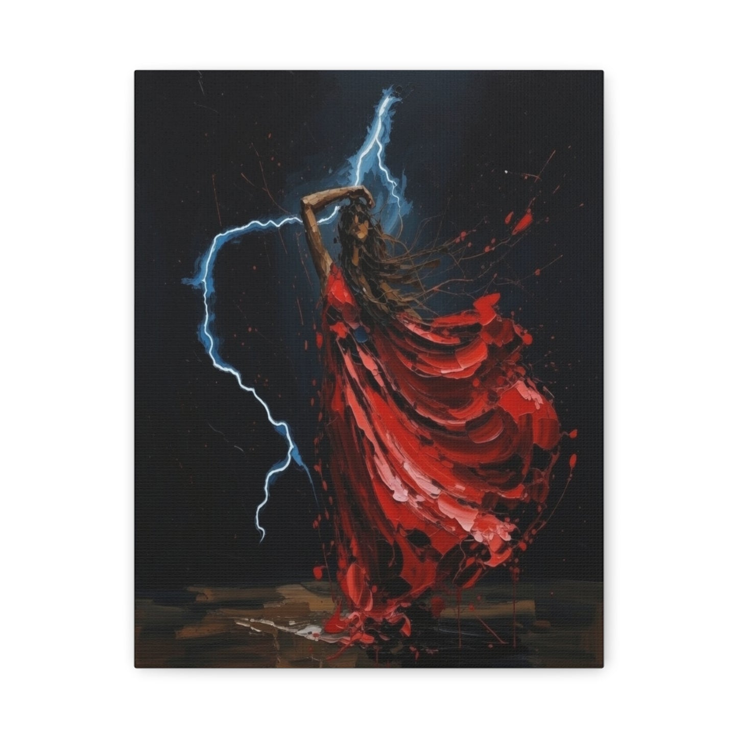 Red Dance Lightning - Matte Stretched Canvas Art