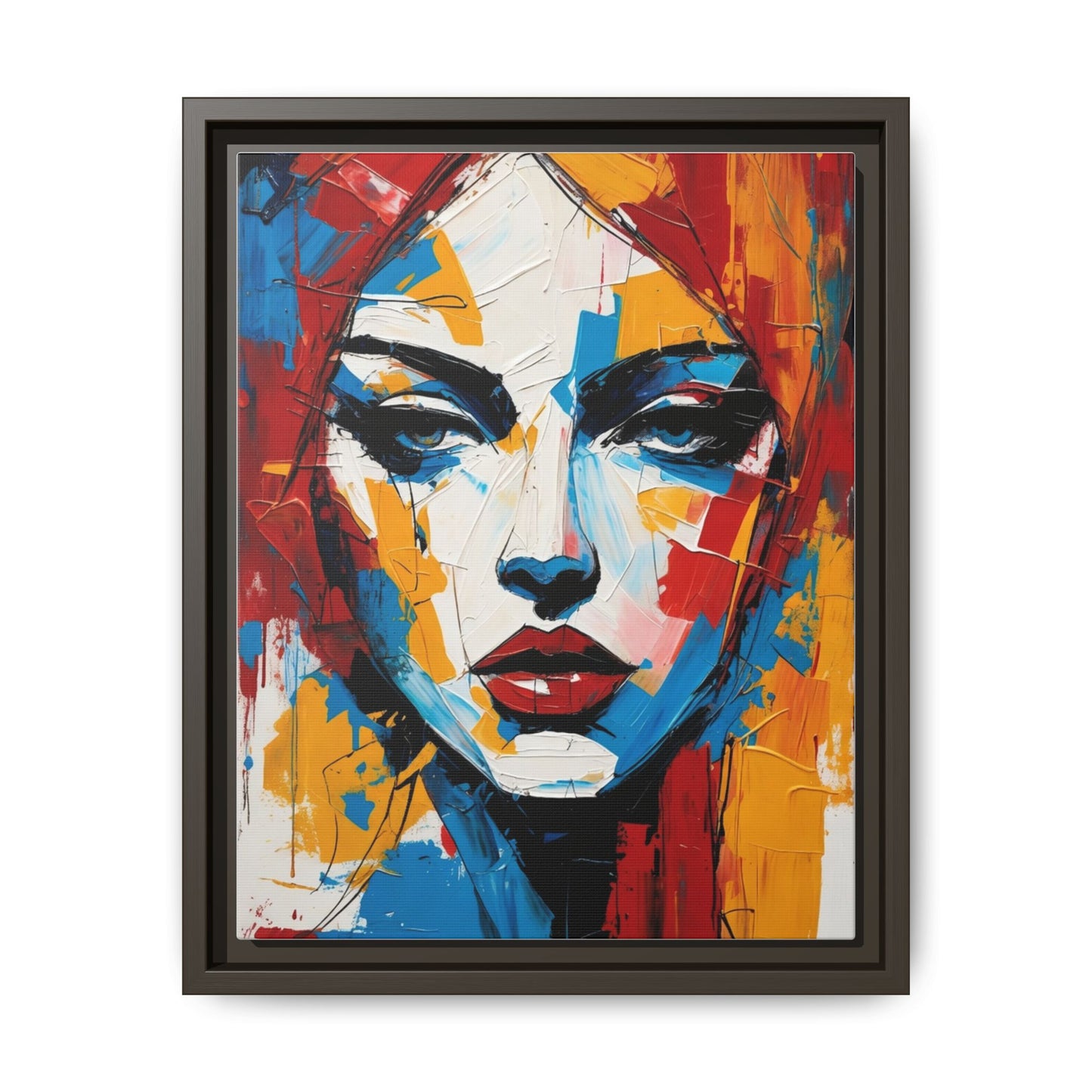 Framed Abstract Portrait Canvas — Colorful Female Face Wall Art