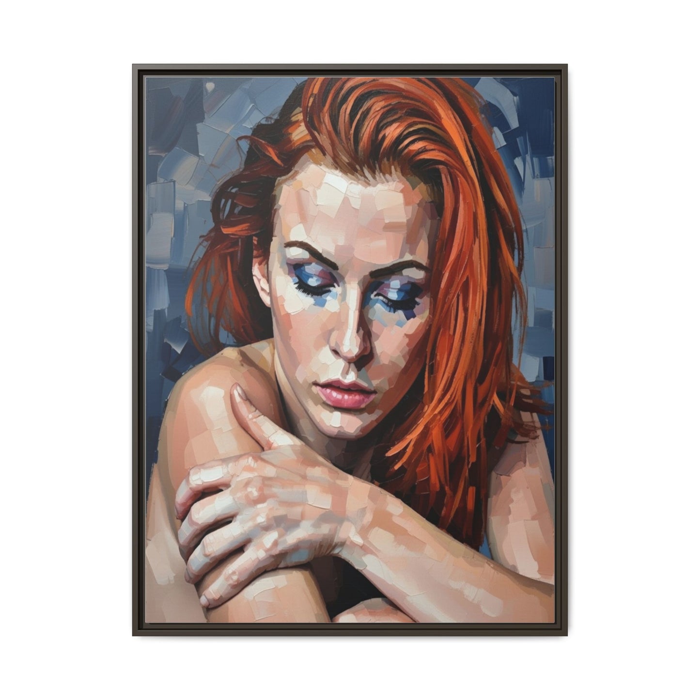 Framed Matte Canvas Art – Contemplative Redhead Portrait