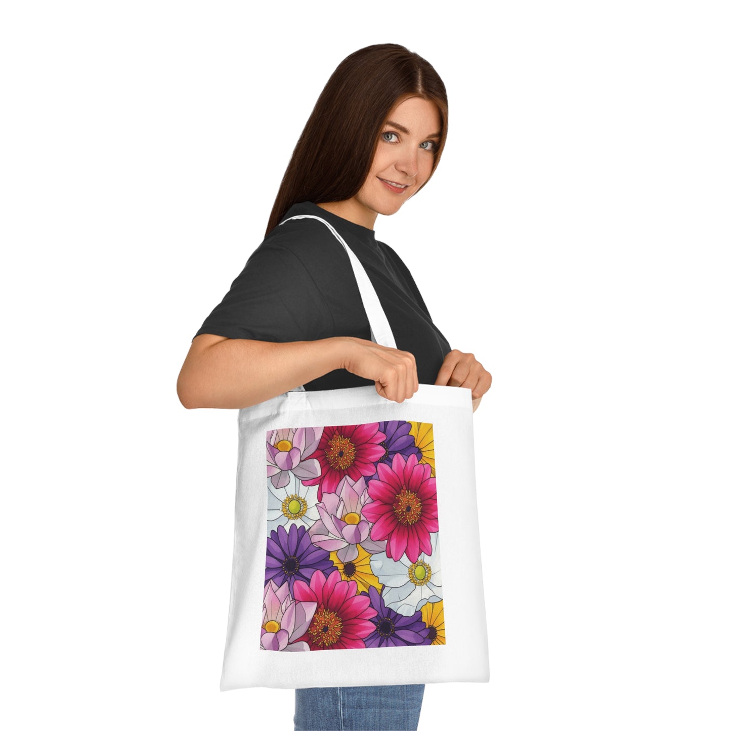 Floral Burst Cotton Tote Bag — Colorful Daisy & Gerbera Garden Print