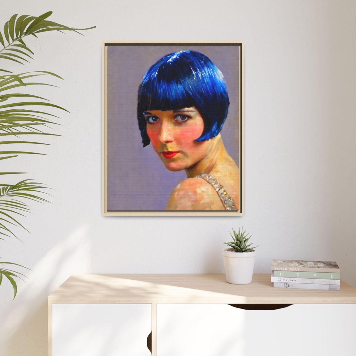 Framed Matte Canvas Art Print — Vintage Portrait with Blue Bob