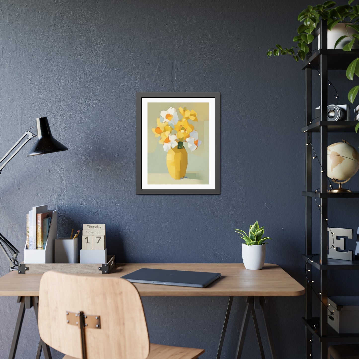 Framed Poster — Yellow Floral Vase Wall Art (Modern Abstract Bouquet)