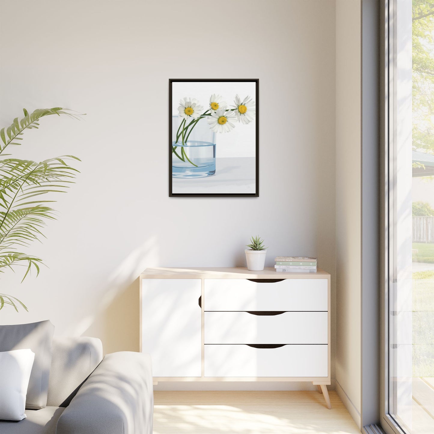 Framed Daisy Canvas Print — Minimal Botanical Wall Art