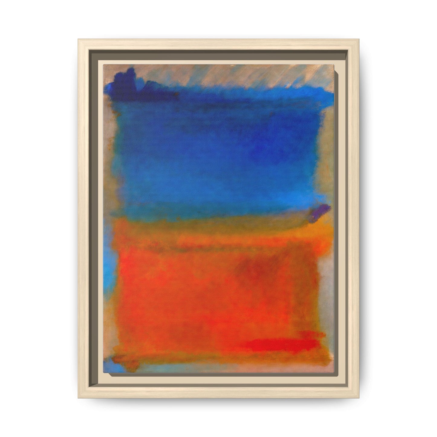 Abstract Color Block Matte Canvas Framed Wall Art — Blue & Orange Modern Painting