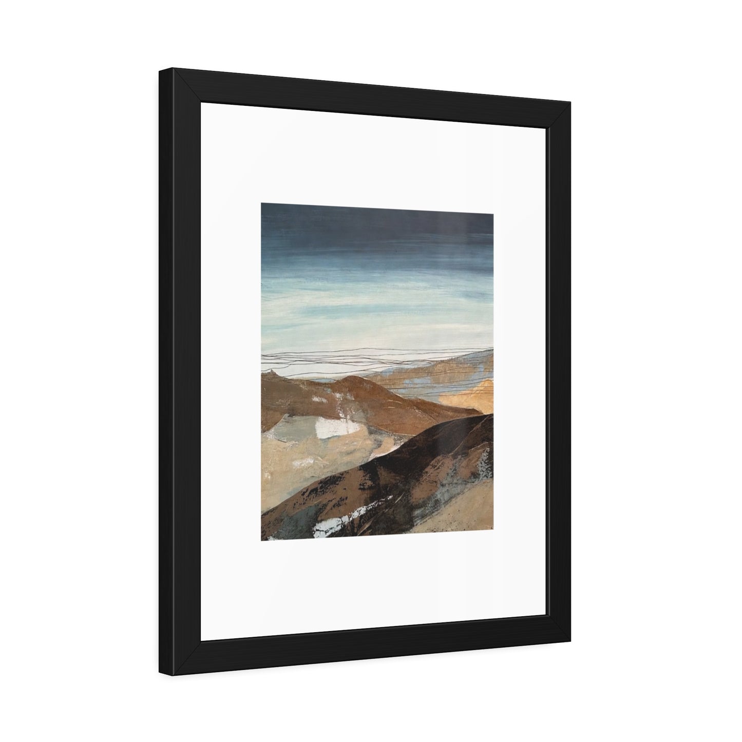 Framed Landscape Art Print — Minimal Coastal Mountain Poster