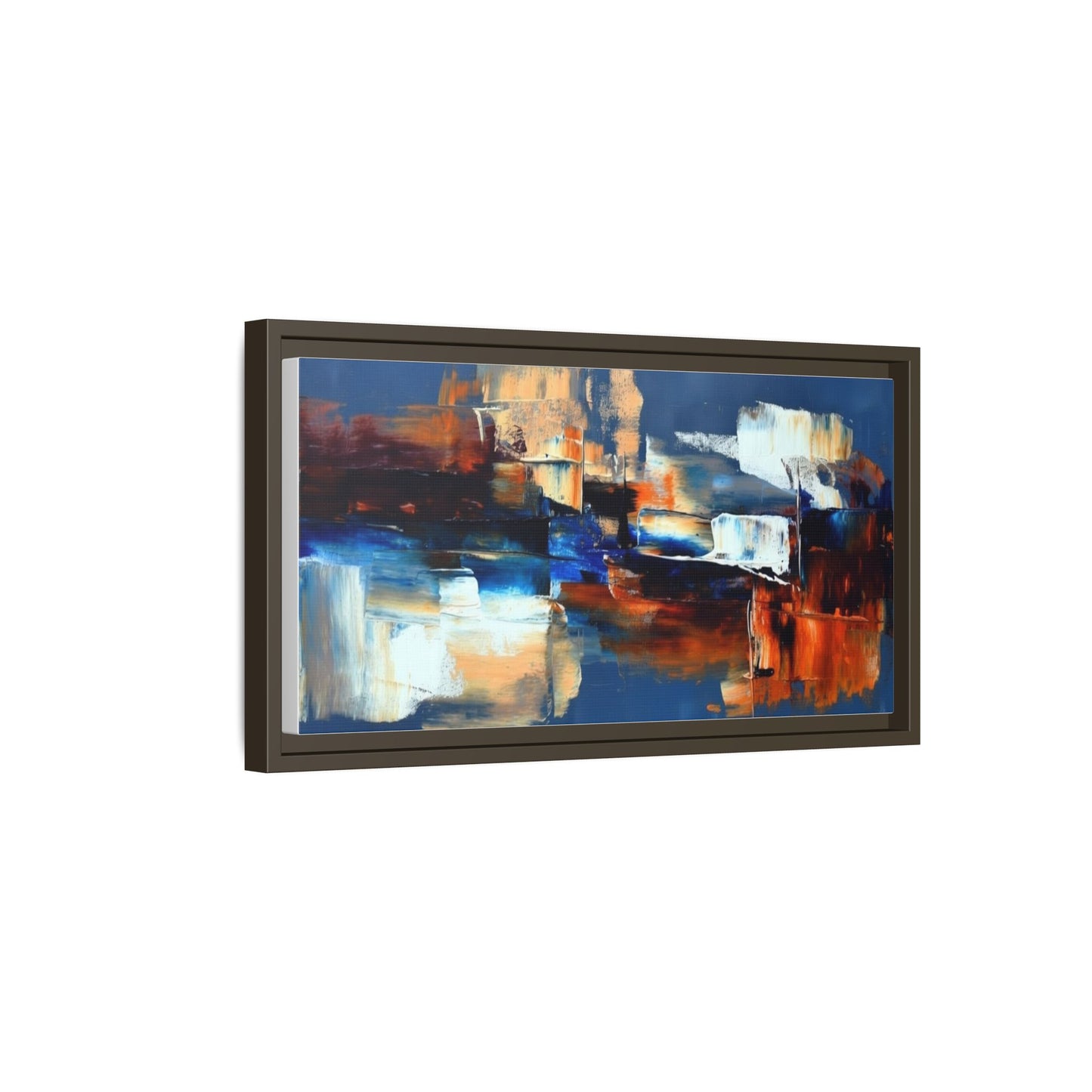 Abstract Blue & Rust Framed Canvas Art — Modern Matte Wall Painting