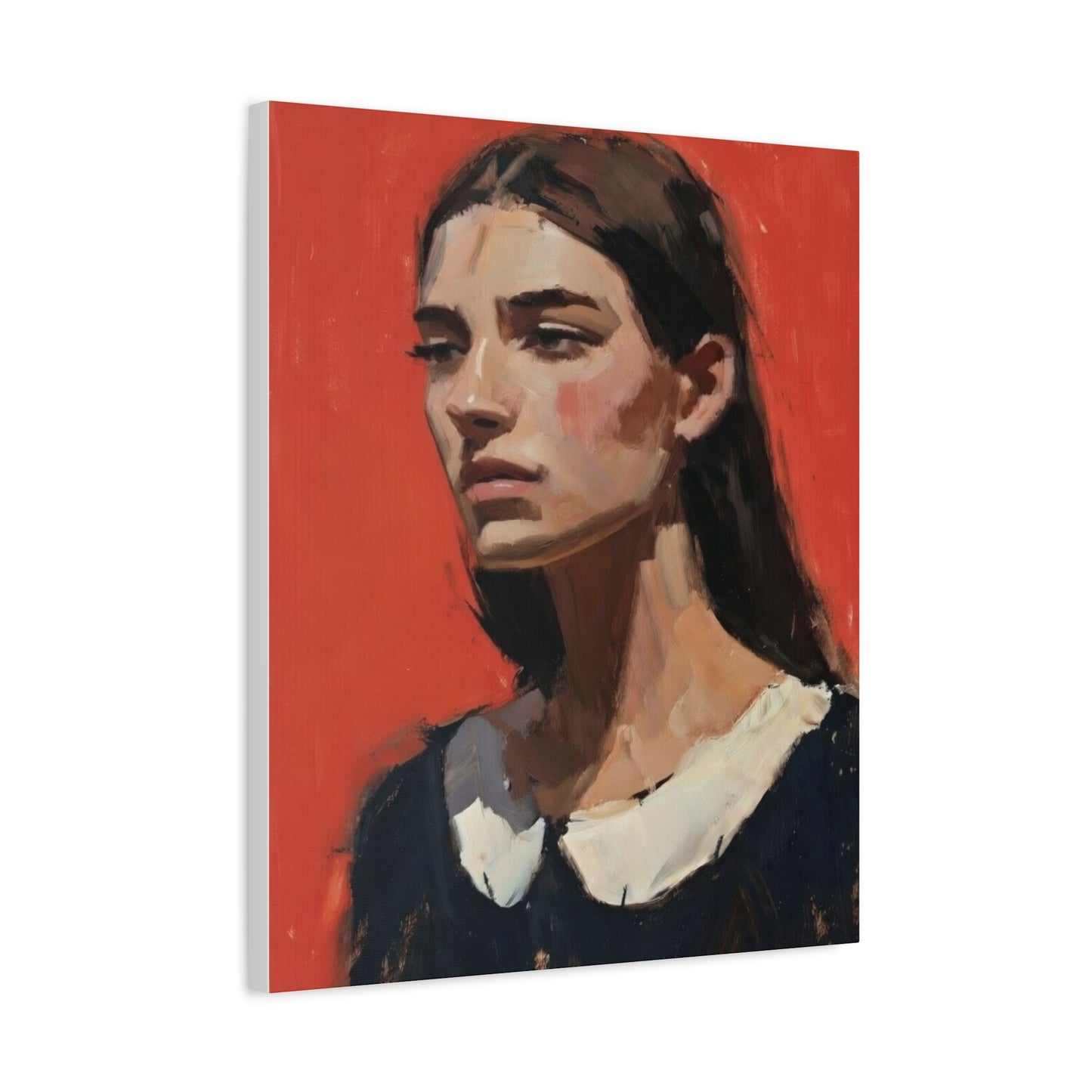 Portrait Canvas Print — Moody Red Figurative Art on Matte Stretched Canvas