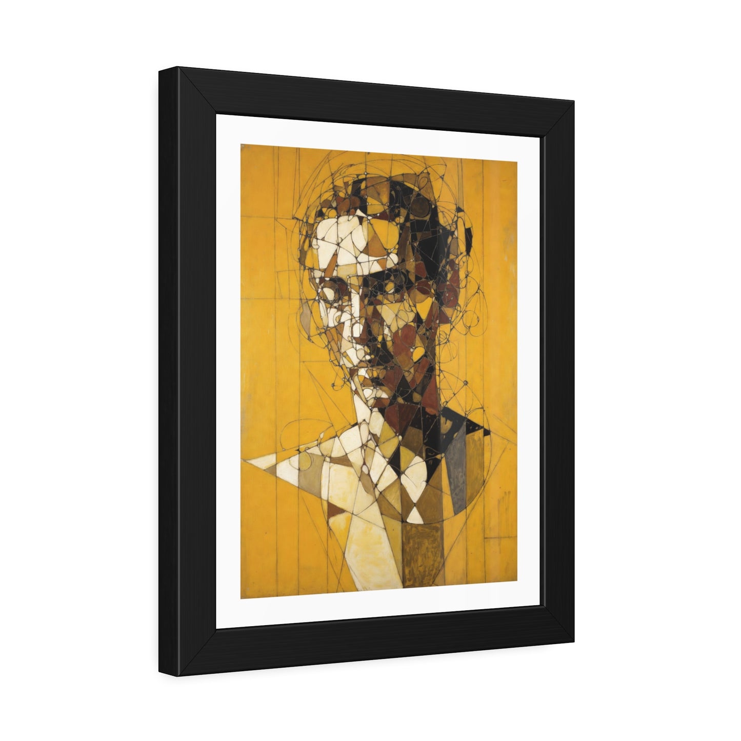 Framed Poster — Abstract Geometric Portrait on Mustard Yellow