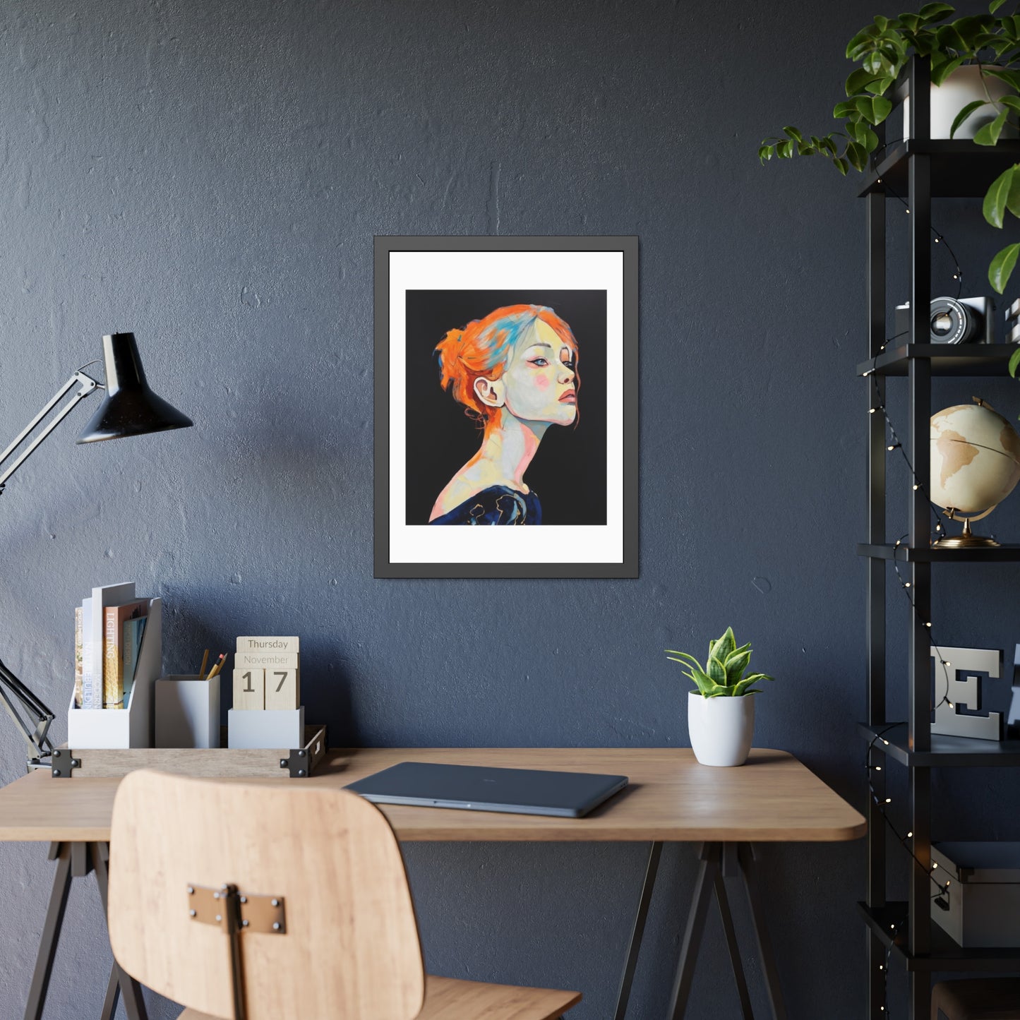Framed Art Print — Colorful Portrait of Red‑Haired Woman