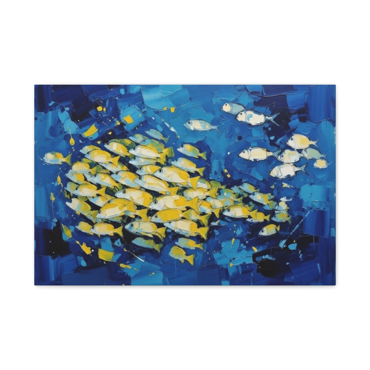 Canvas Wall Art - Blue School of Fish Matte Stretched Canvas