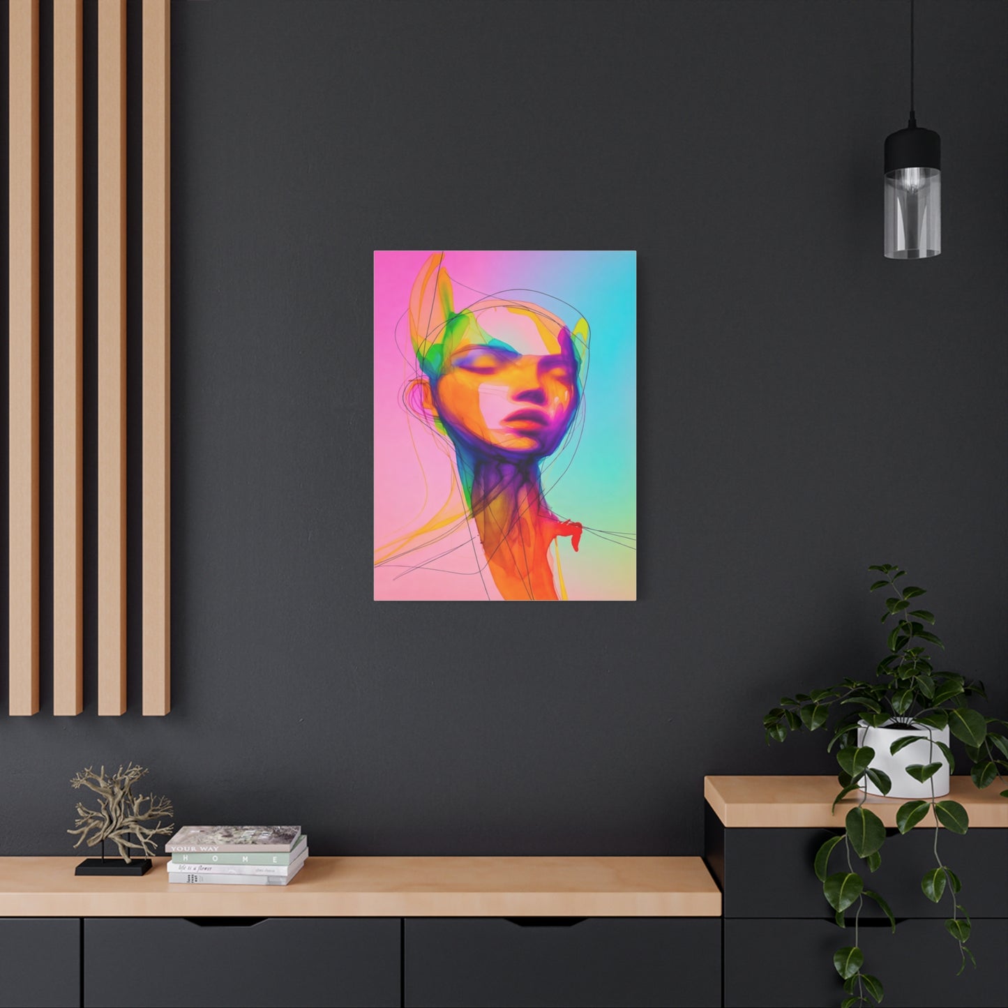Abstract Neon Portrait Matte Canvas Wall Art