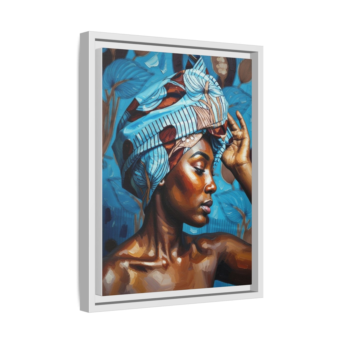 Framed Canvas Art — Portrait of Woman in Blue Headwrap