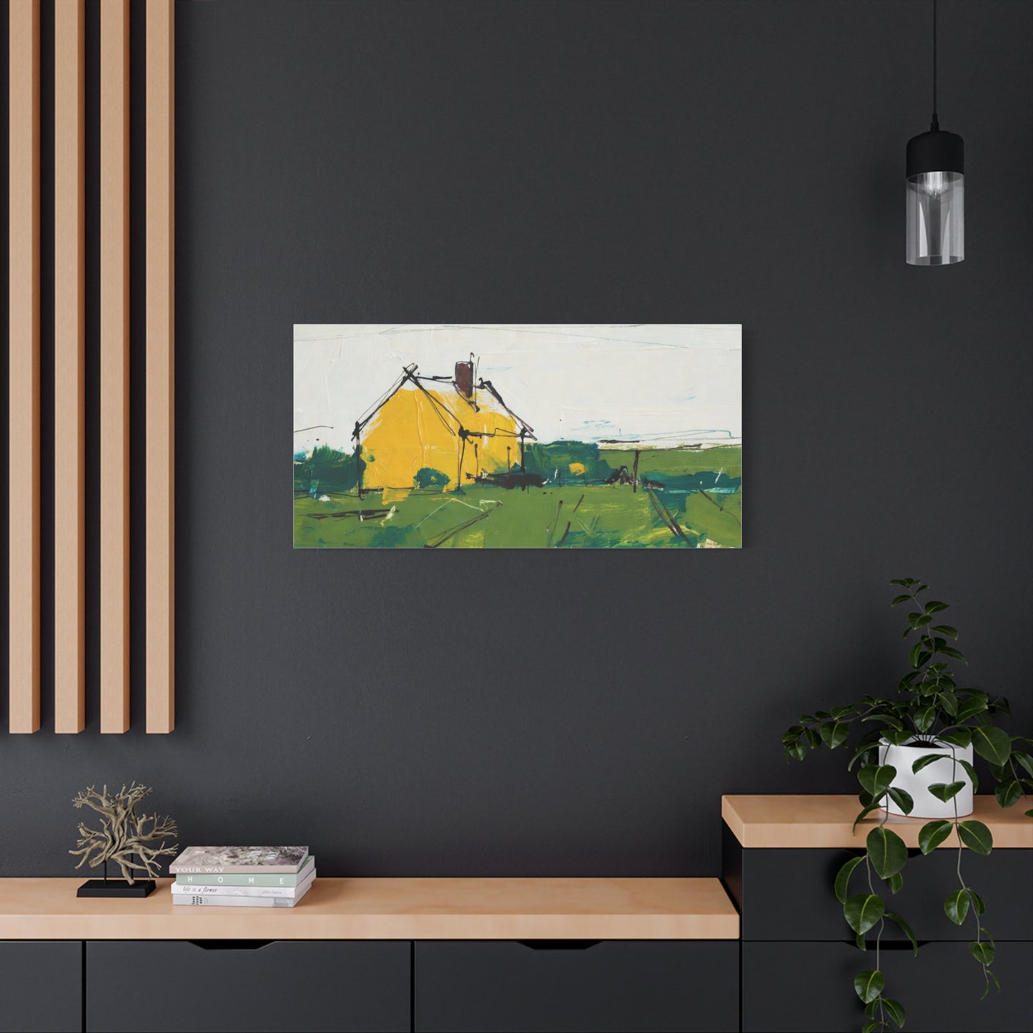 Yellow Cottage Landscape Canvas - Matte Stretched Wall Art