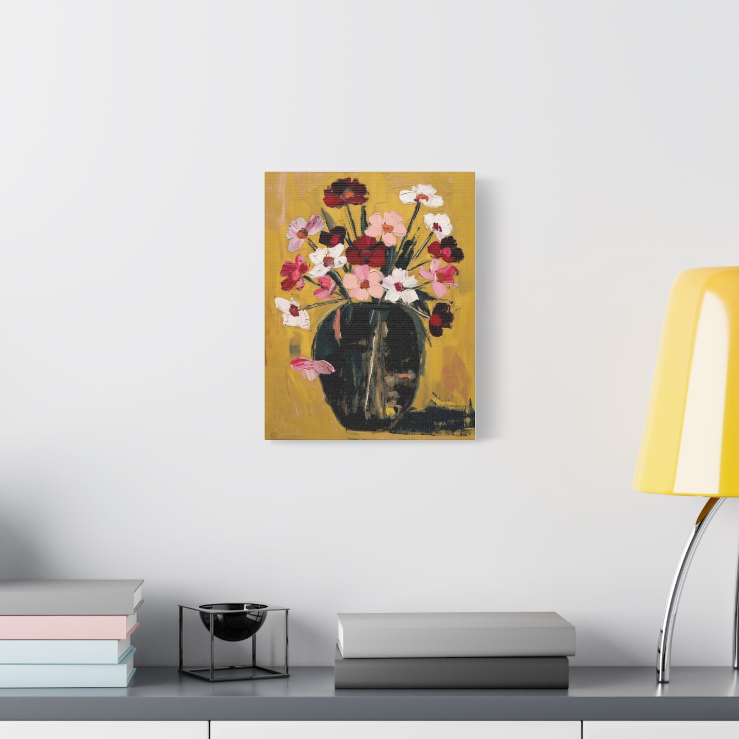 Floral Still Life Canvas Print  Pink & Red Wildflowers in Vase