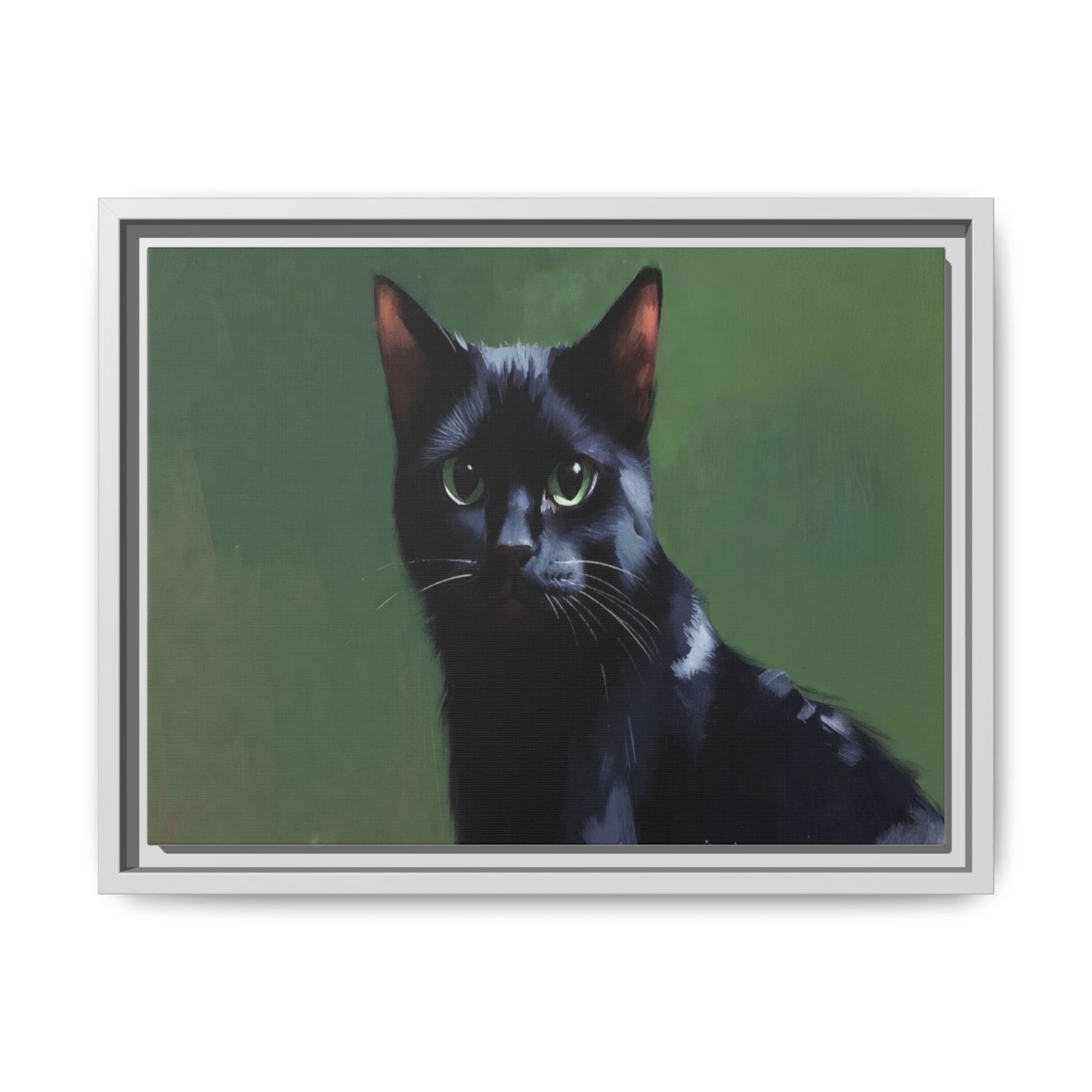 Framed Black Cat Portrait Canvas — Matte Multi-Color Wall Art