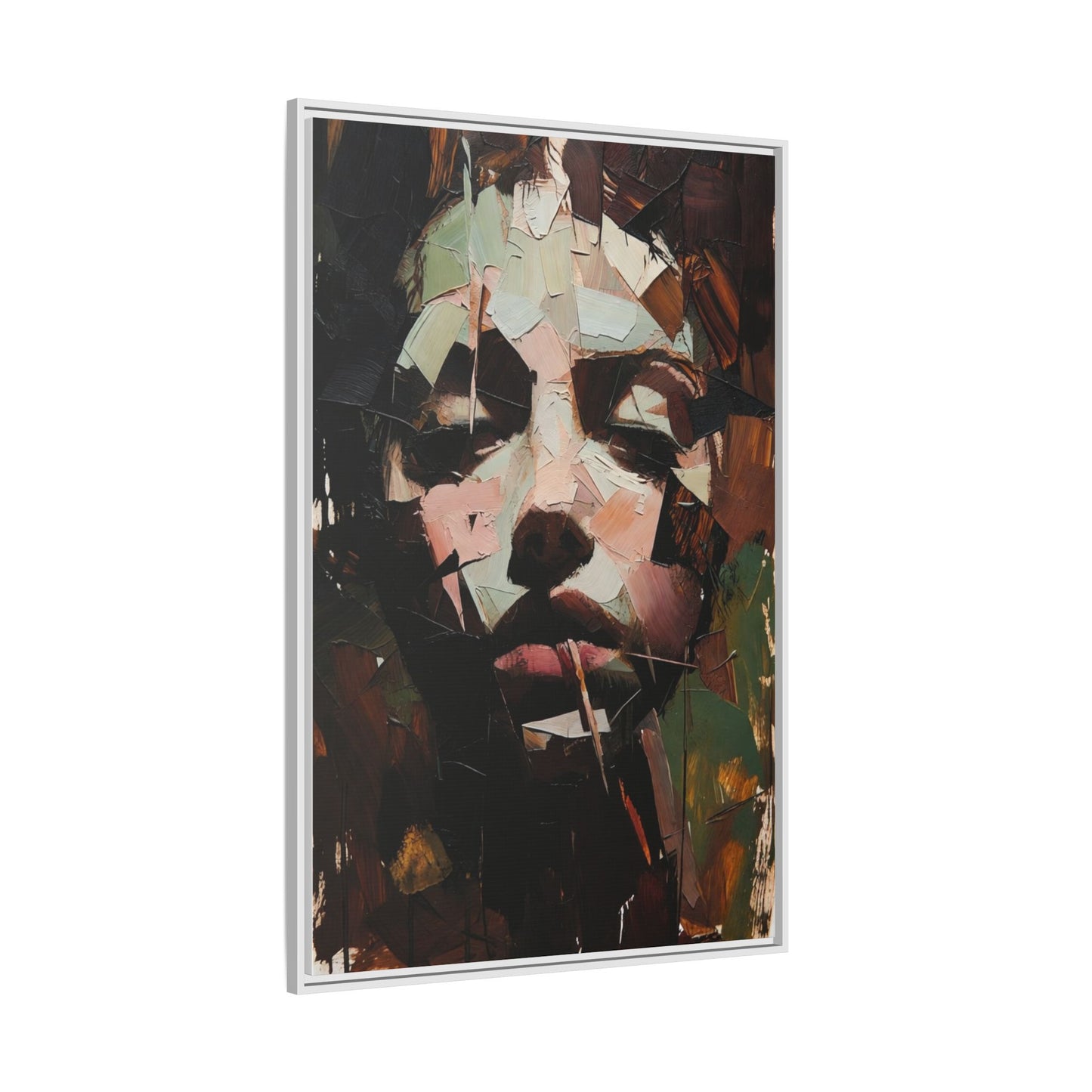 Matte Framed Canvas Art — Abstract Female Portrait, Moody Multicolor