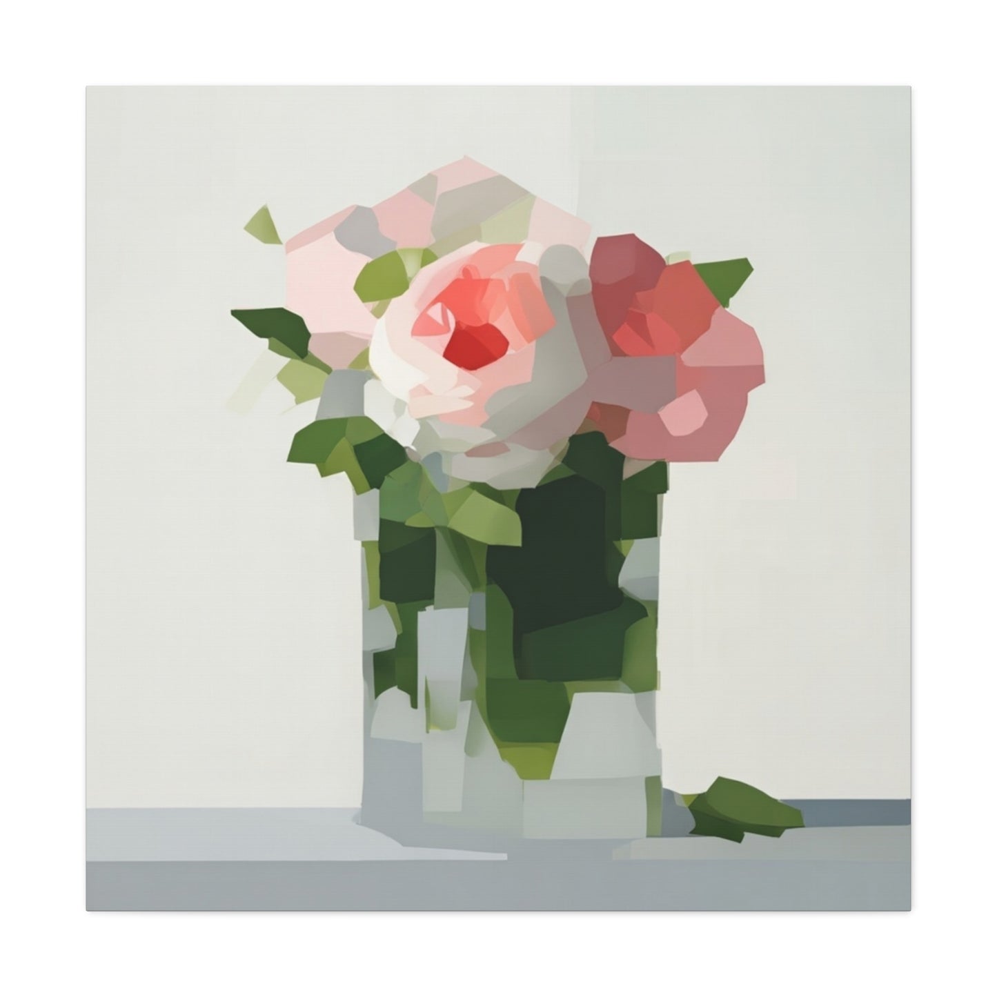 Pink Roses Geometric Canvas Print — Stretched Matte Wall Art