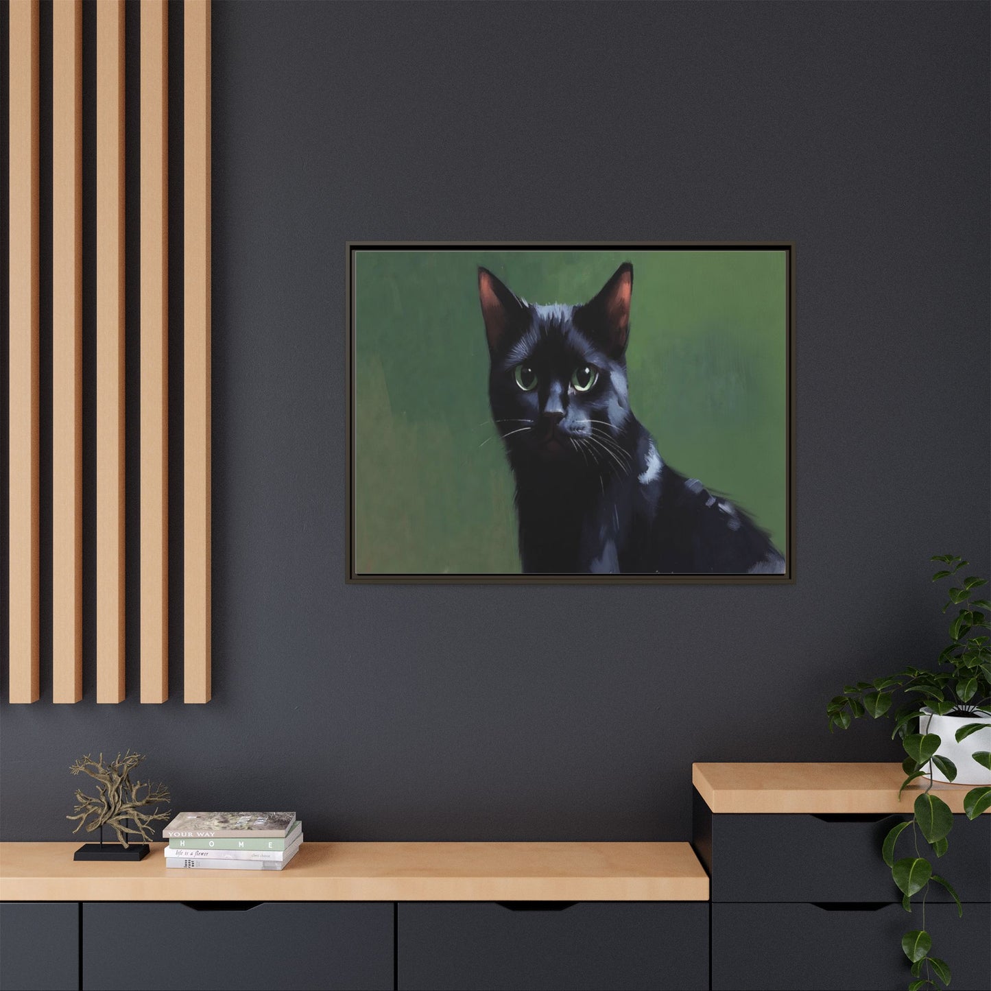 Framed Black Cat Portrait Canvas — Matte Multi-Color Wall Art