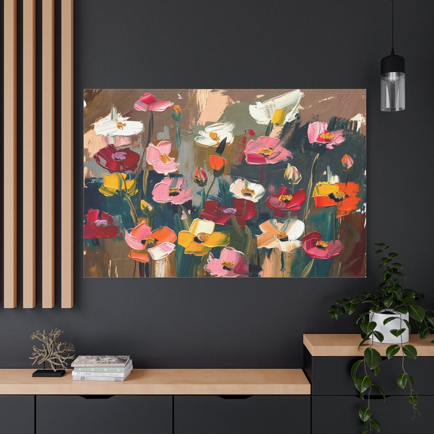 Abstract Floral Canvas Wall Art — Colorful Poppies Matte Stretched Print