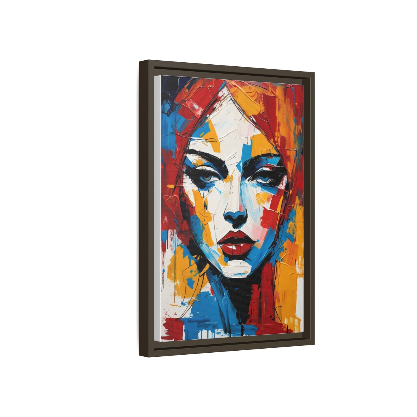 Framed Abstract Portrait Canvas — Colorful Female Face Wall Art